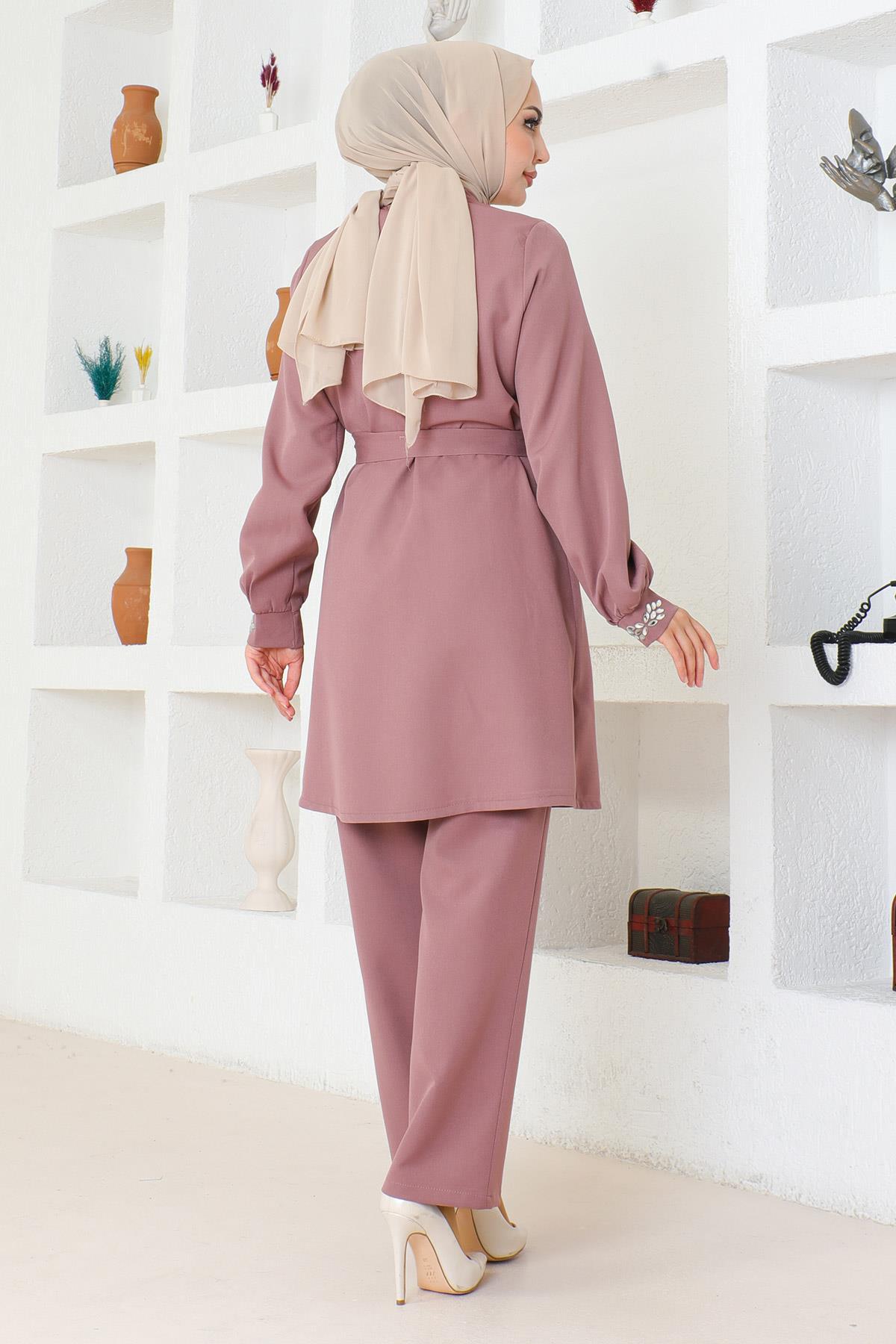 Taş Detaylı Takım Gül Kurusu Gül Kurusu MSW19203-3