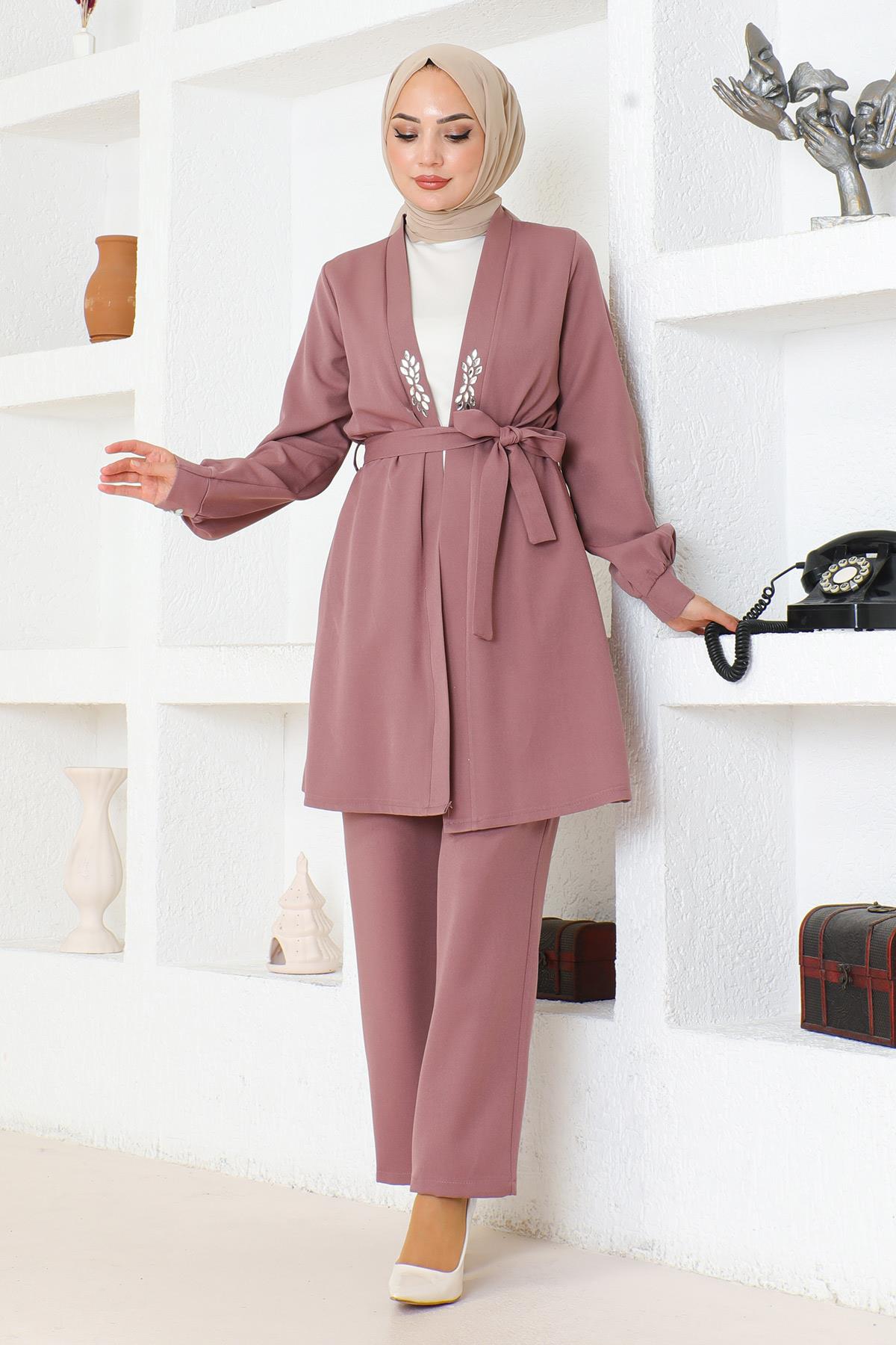 Taş Detaylı Takım Gül Kurusu Gül Kurusu MSW19203-3