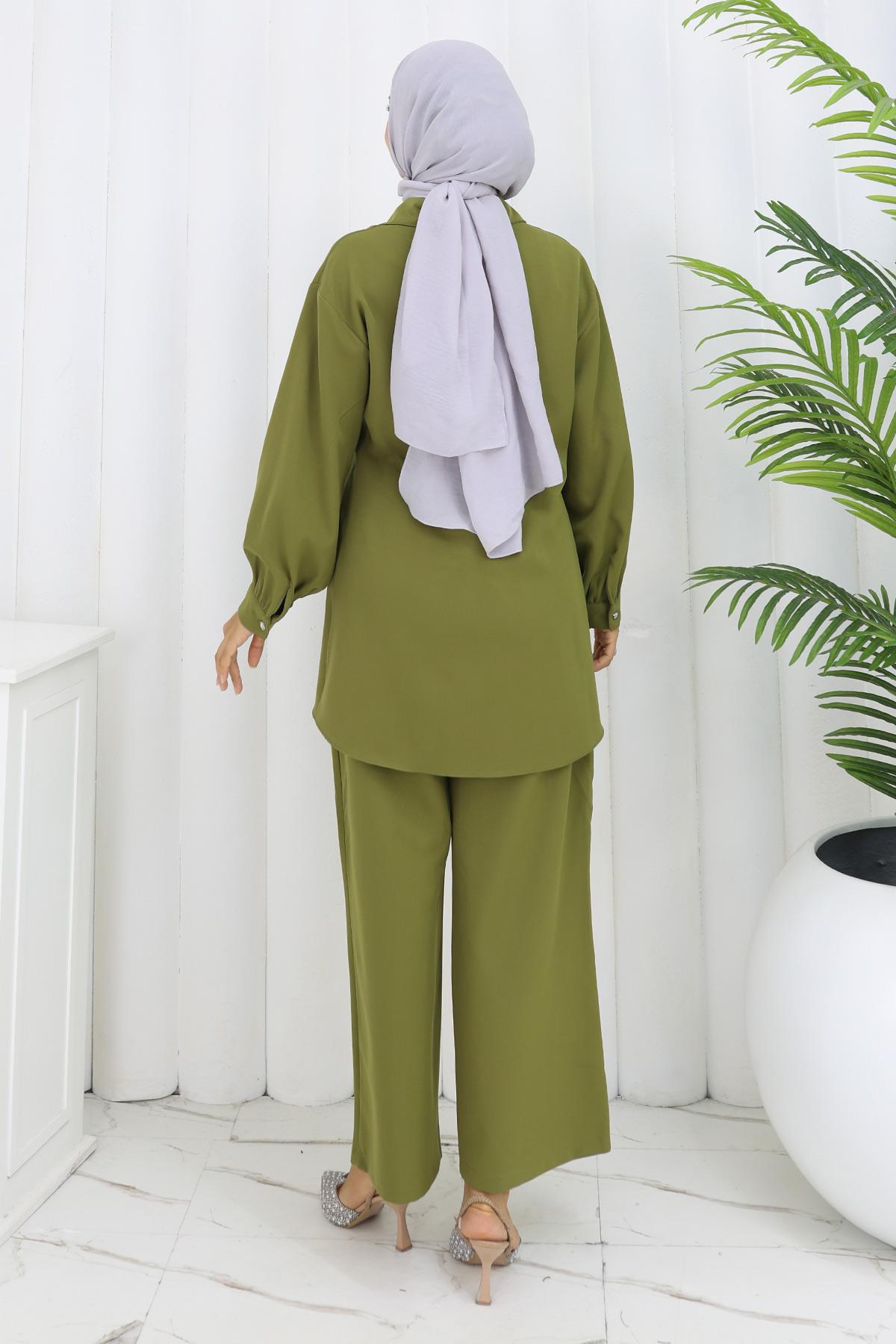 Taş Detaylı Takım Haki Haki 19266