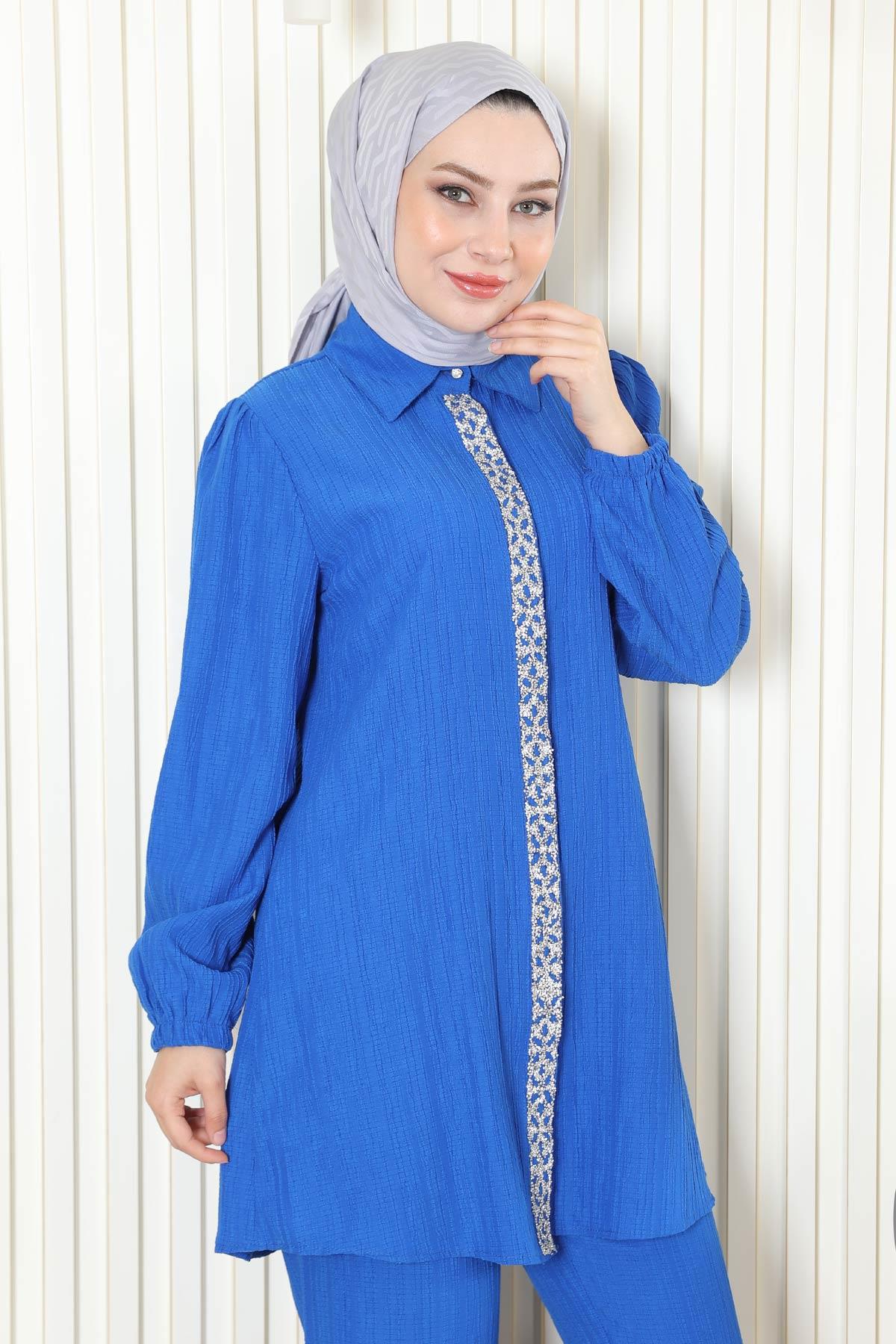 Taş Detaylı Takım Mavi Mavi MSW19195-2