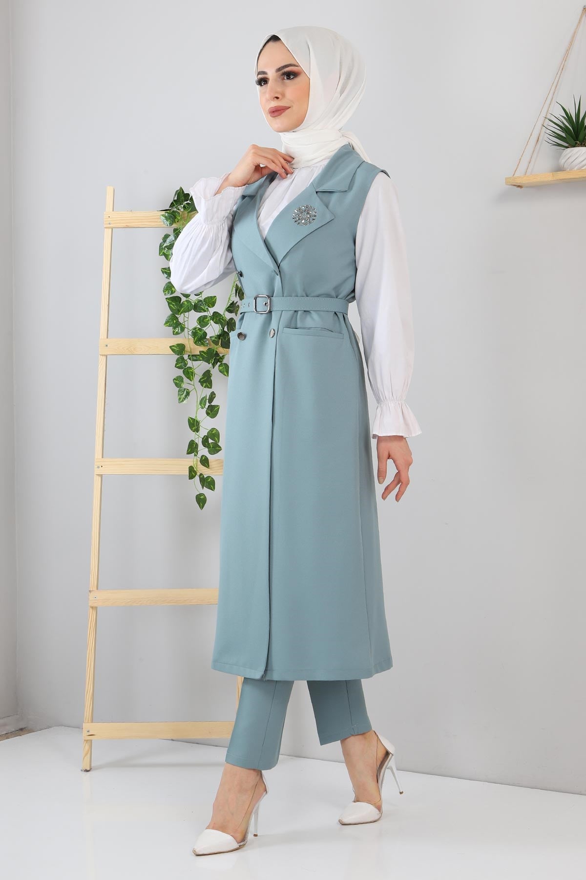 Taş Detaylı Takım Mint 10727