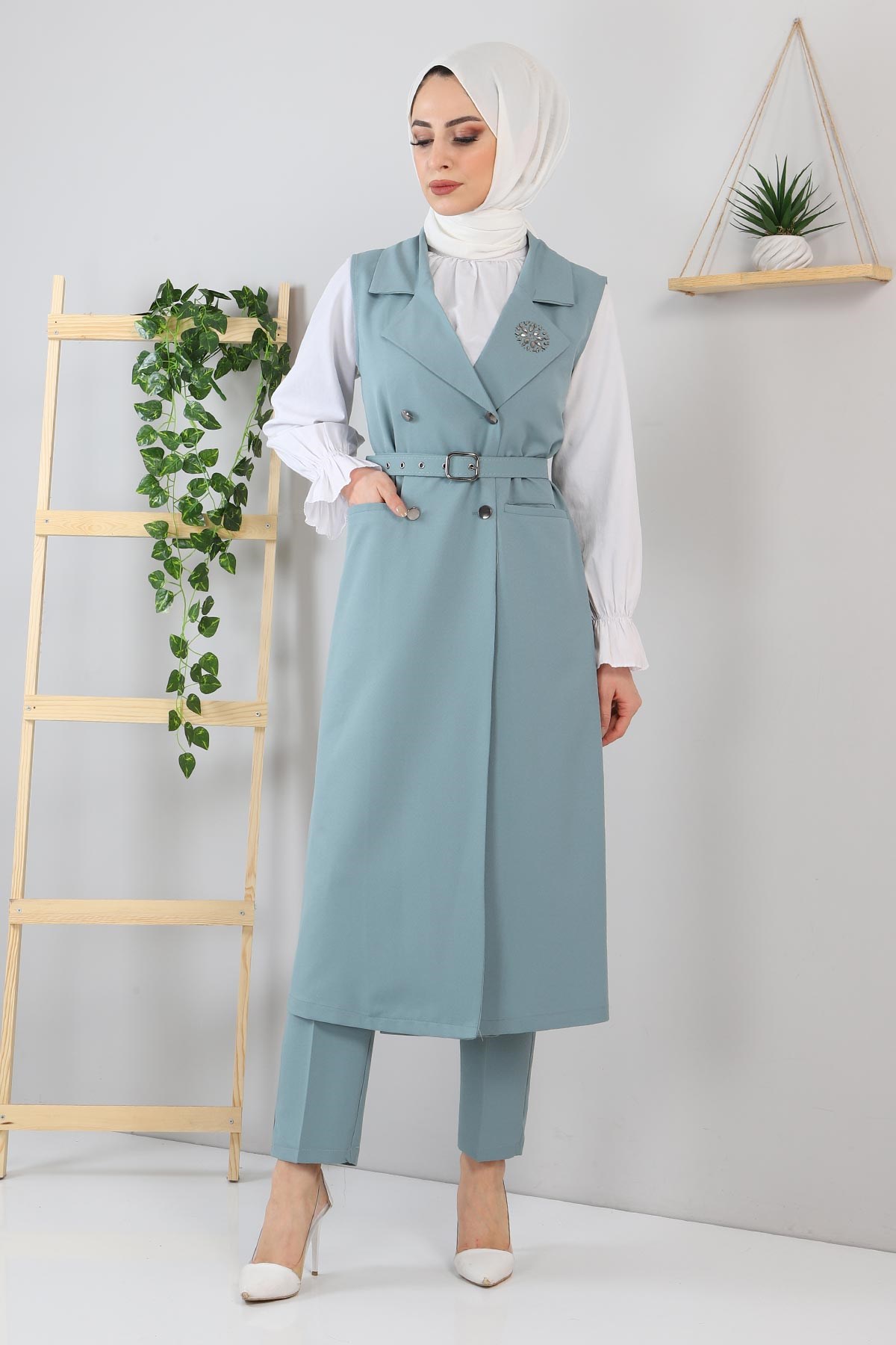 Taş Detaylı Takım Mint 10727