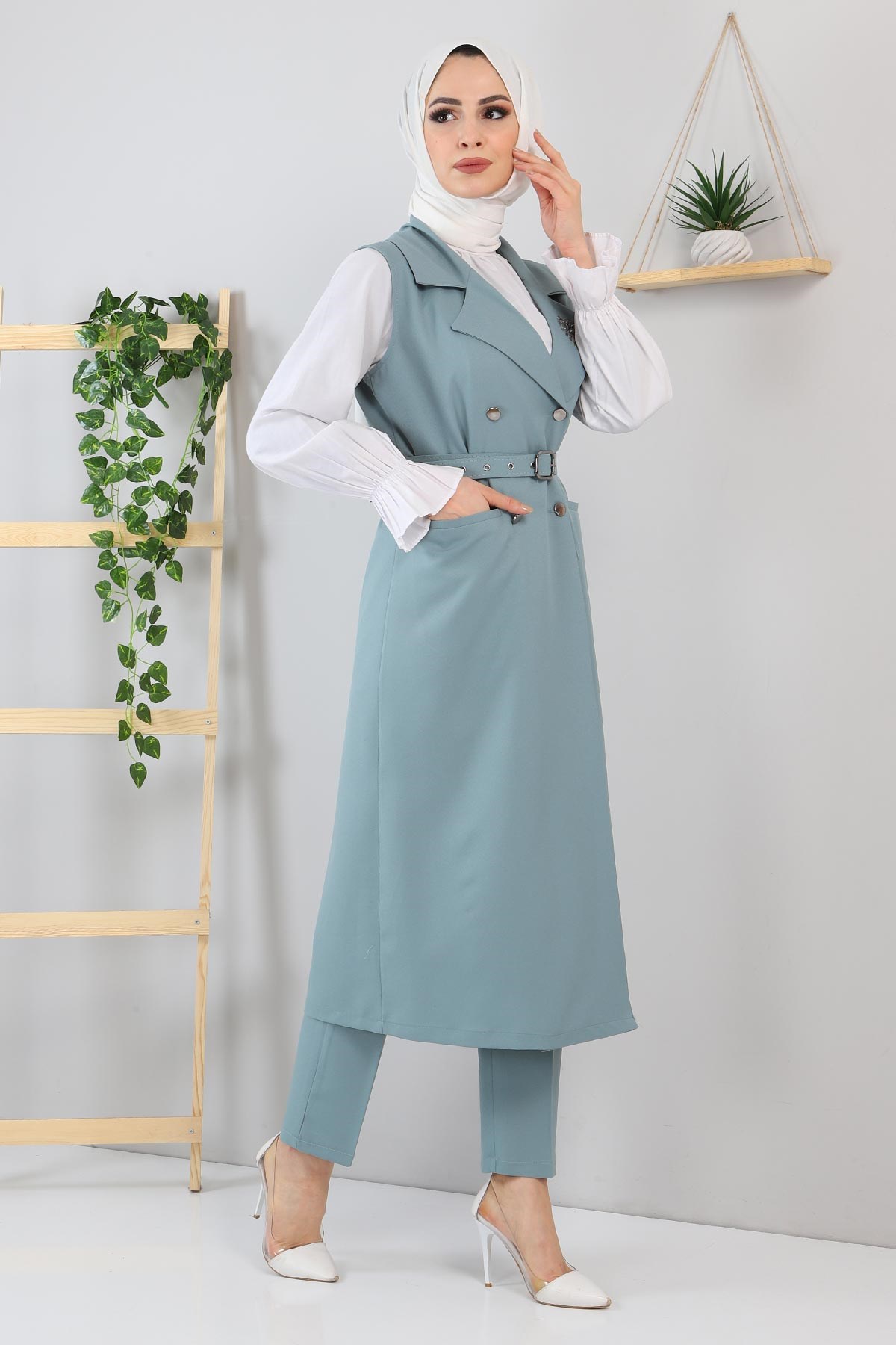 Taş Detaylı Takım Mint 10727