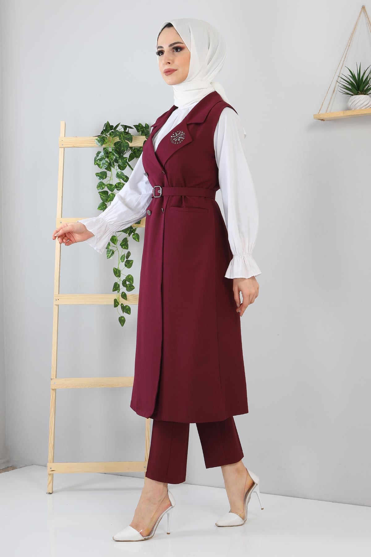 Taş Detaylı Takım Mürdüm 10727