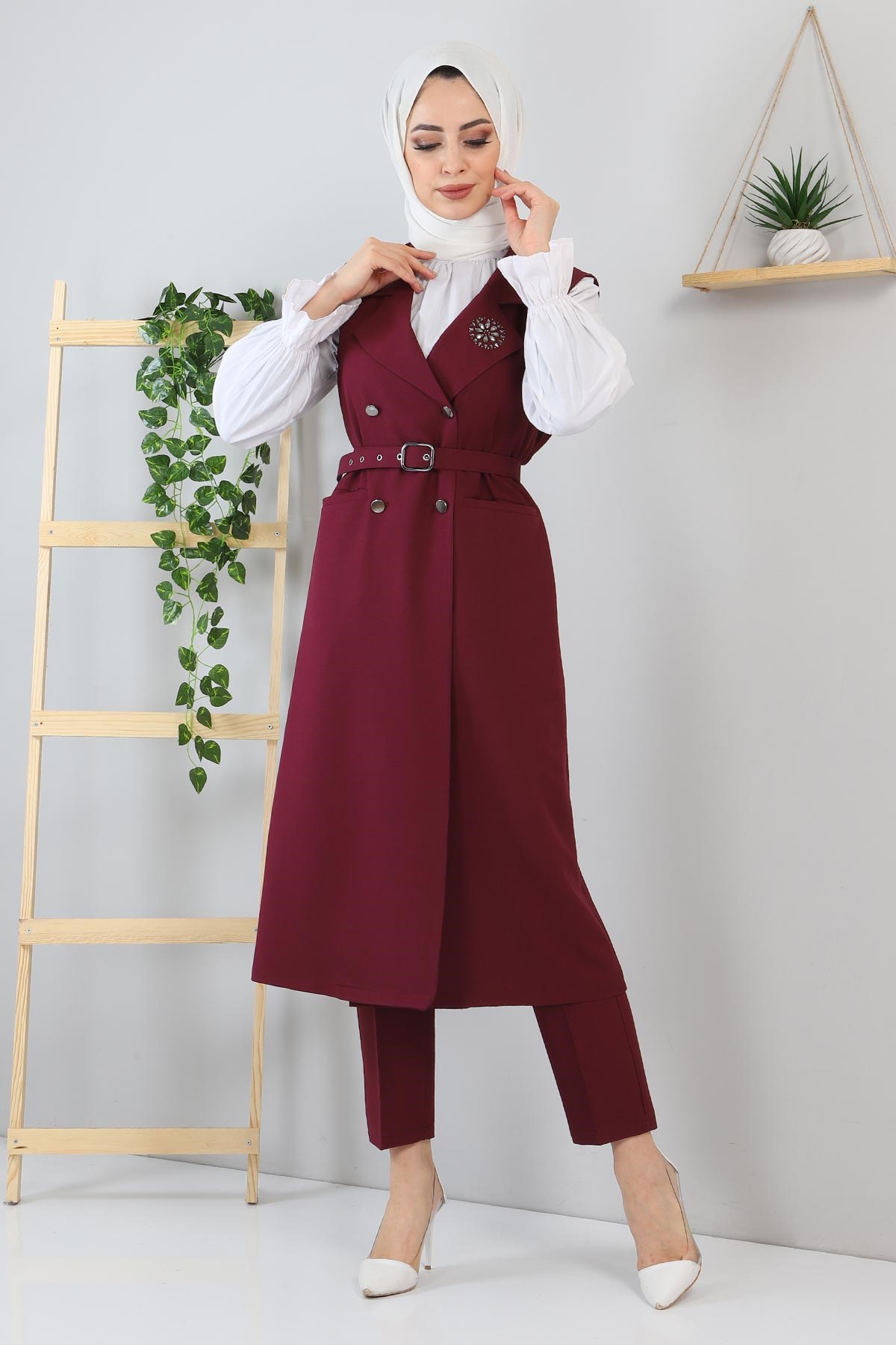 Taş Detaylı Takım Mürdüm 10727