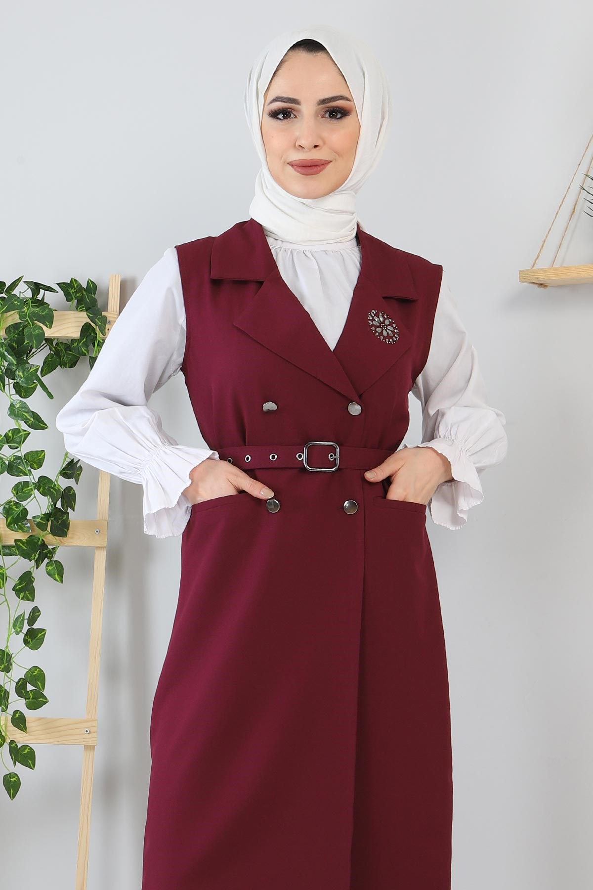 Taş Detaylı Takım Mürdüm 10727