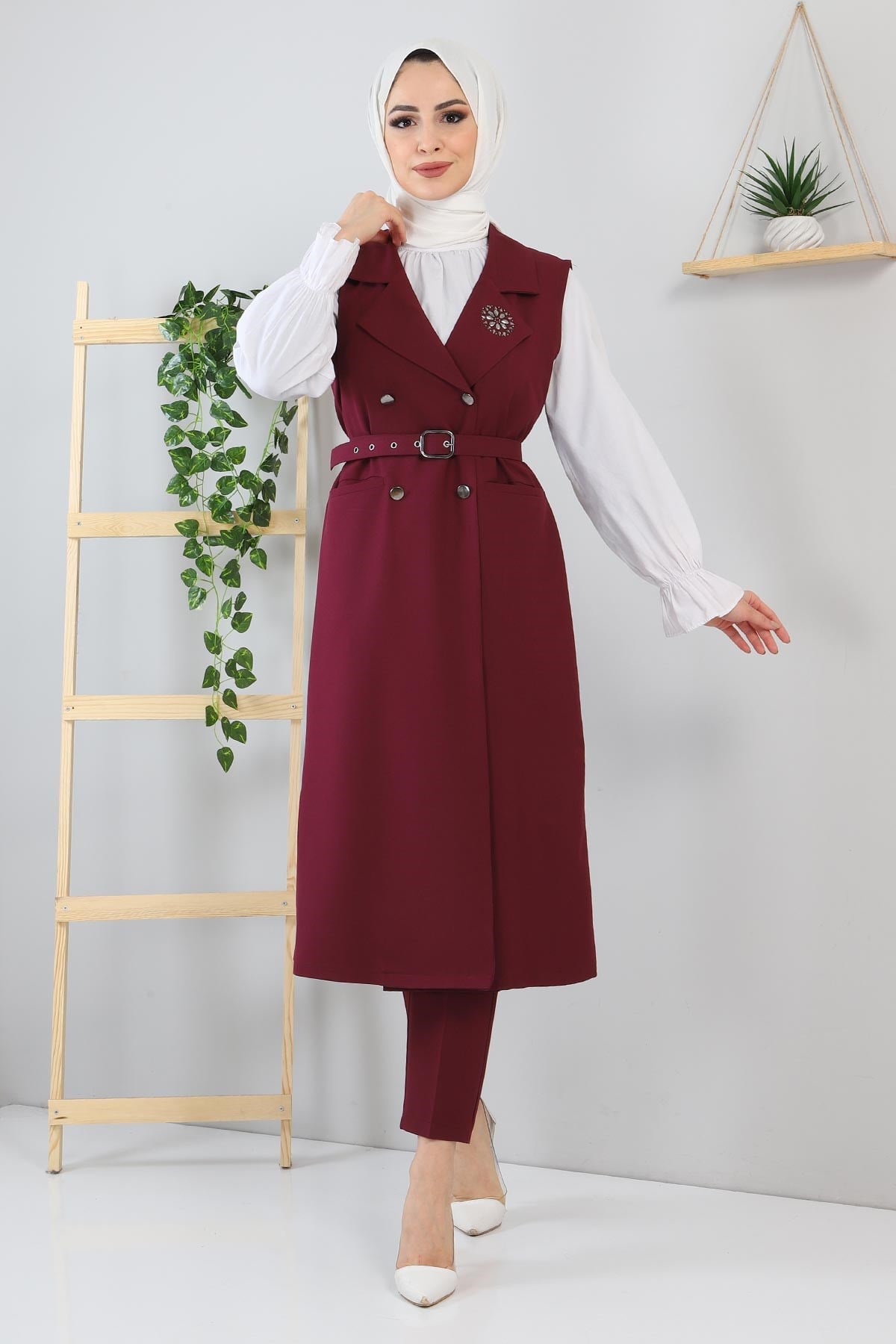 Taş Detaylı Takım Mürdüm 10727
