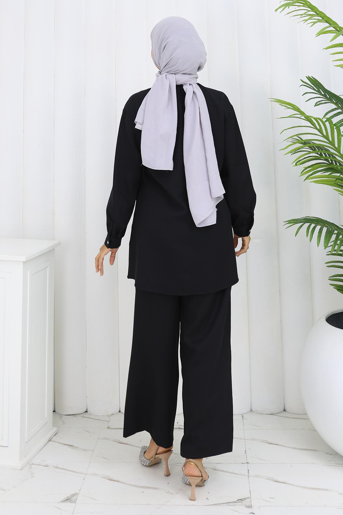 Taş Detaylı Takım Siyah Siyah 19266