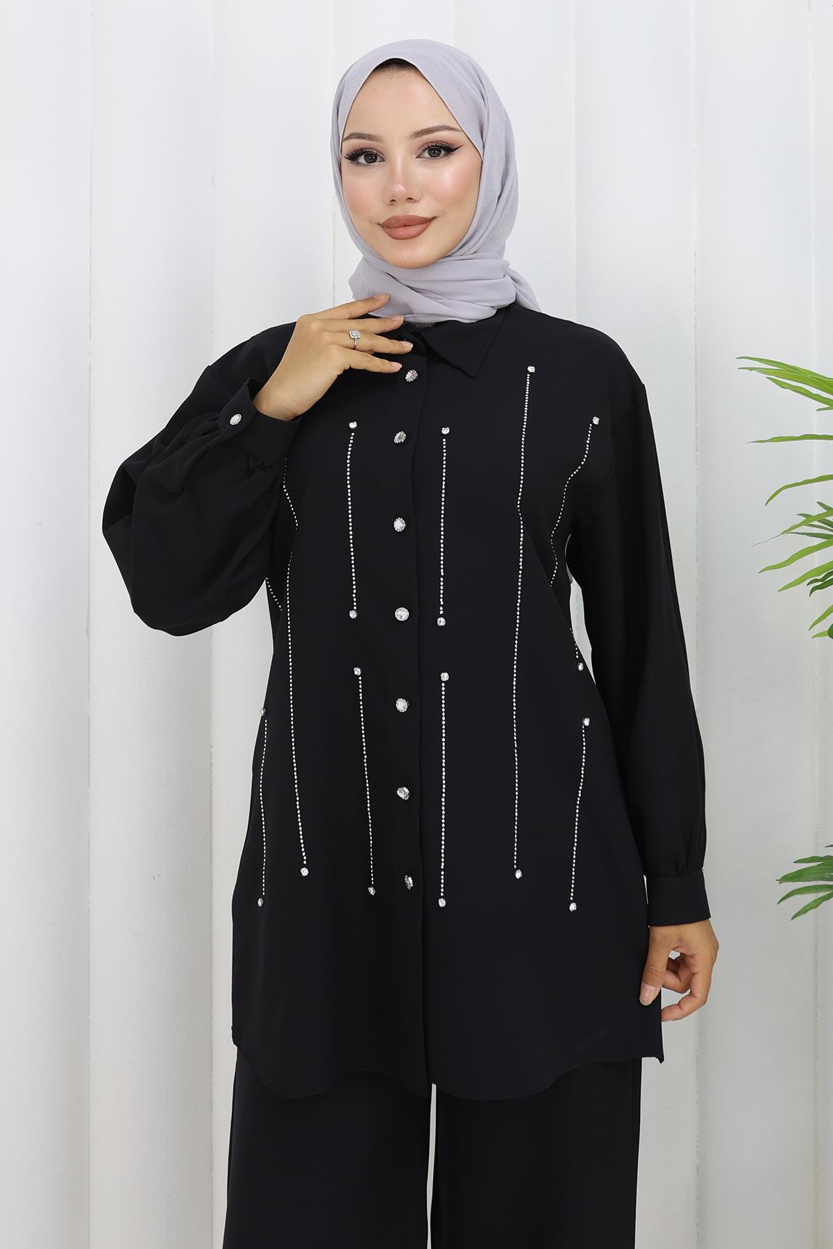 Taş Detaylı Takım Siyah Siyah 19266