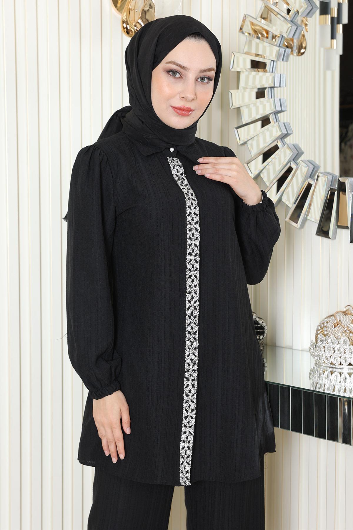 Taş Detaylı Takım Siyah Siyah MSW19195-1