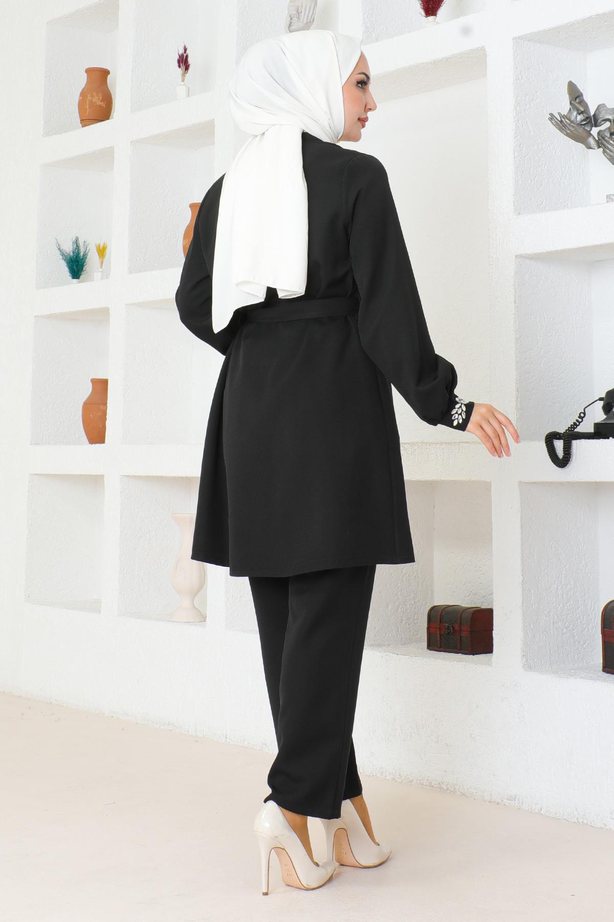 Taş Detaylı Takım Siyah Siyah MSW19203-1