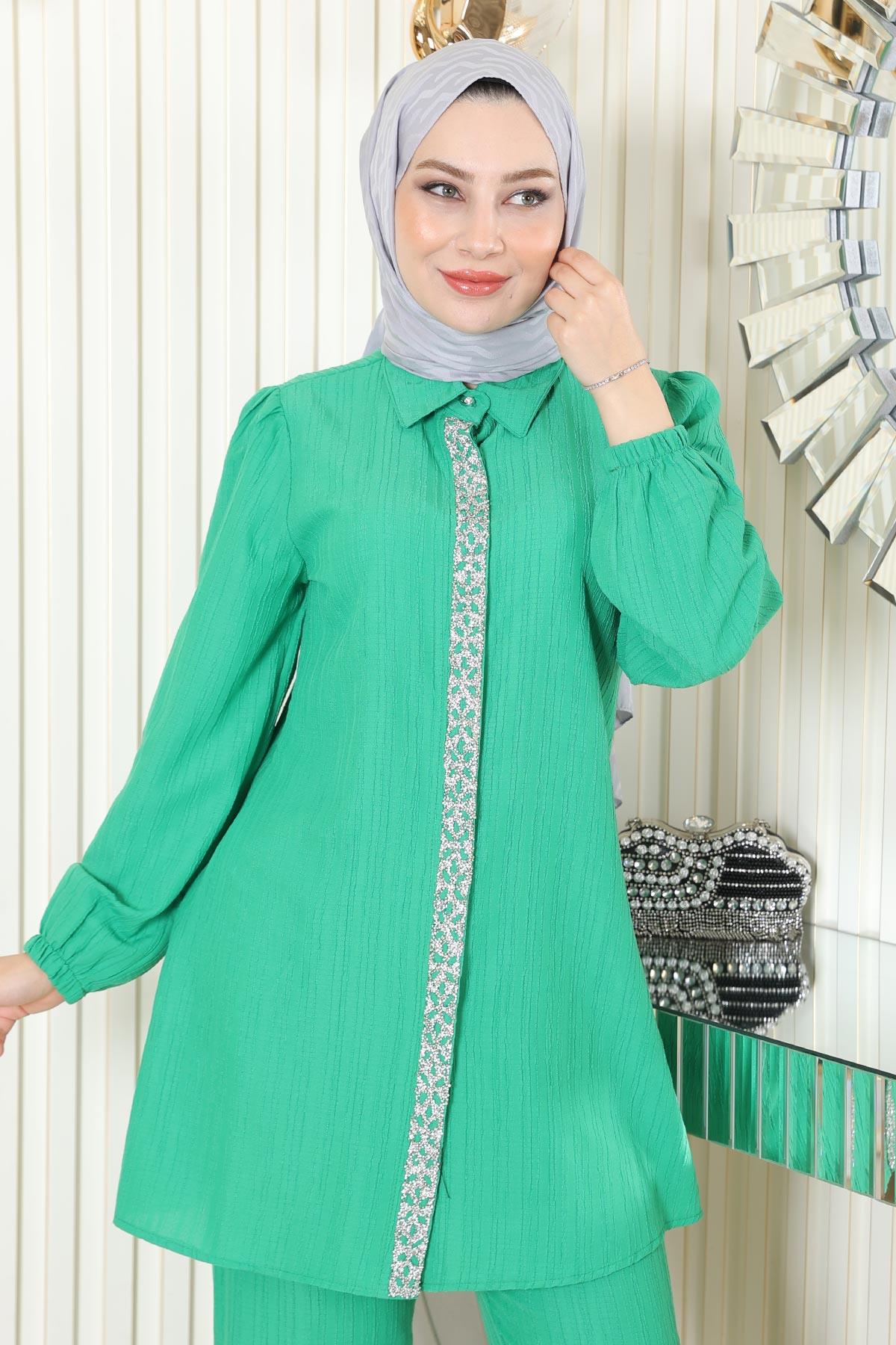 Taş Detaylı Takım Yeşil Yeşil MSW19195-4