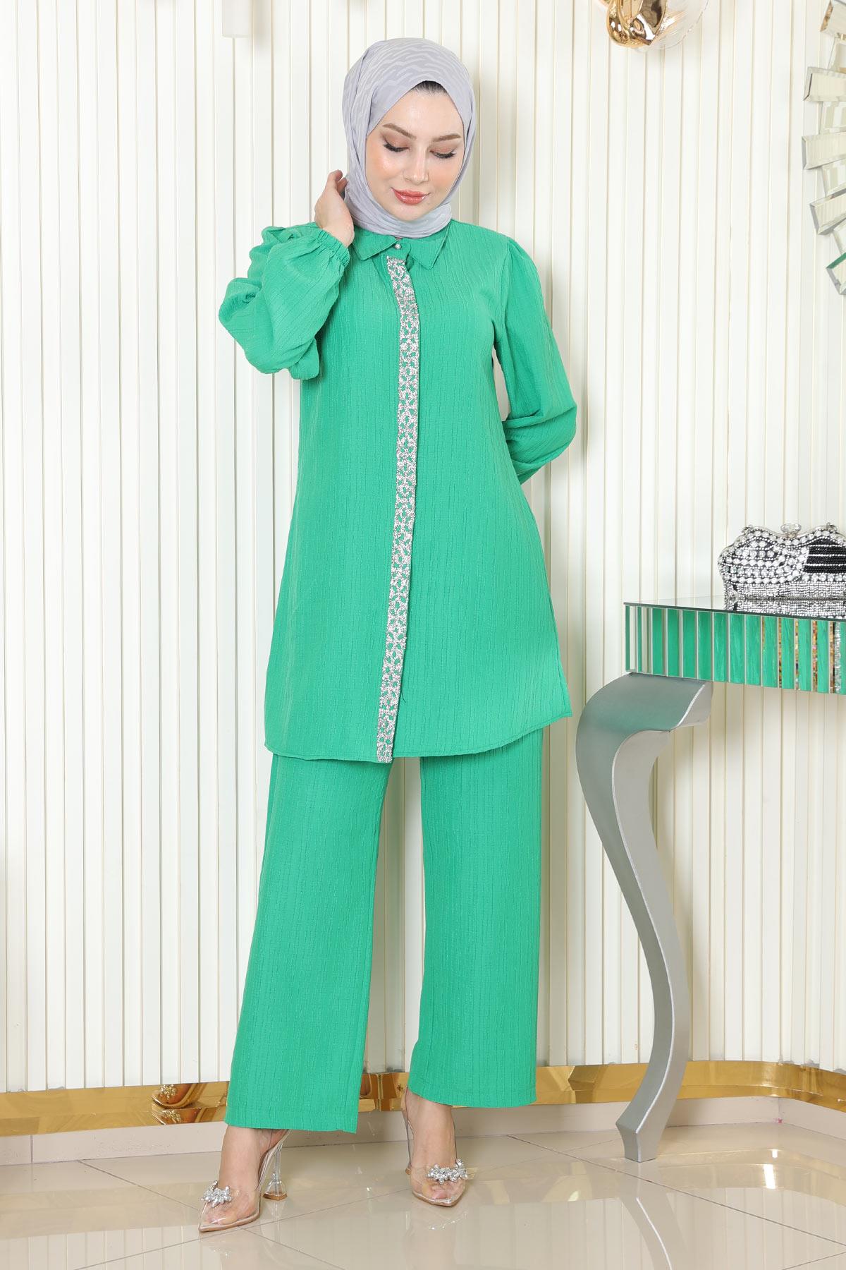 Taş Detaylı Takım Yeşil Yeşil MSW19195-4
