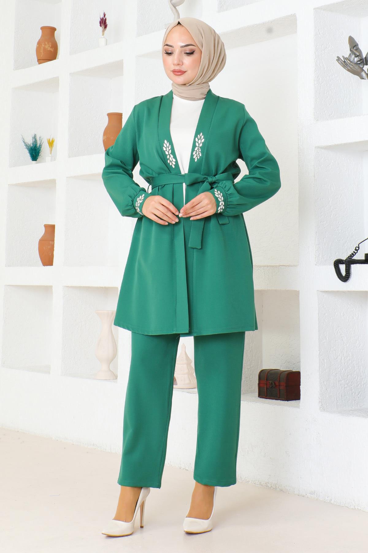 Taş Detaylı Takım Zümrüt Zümrüt MSW19203-4