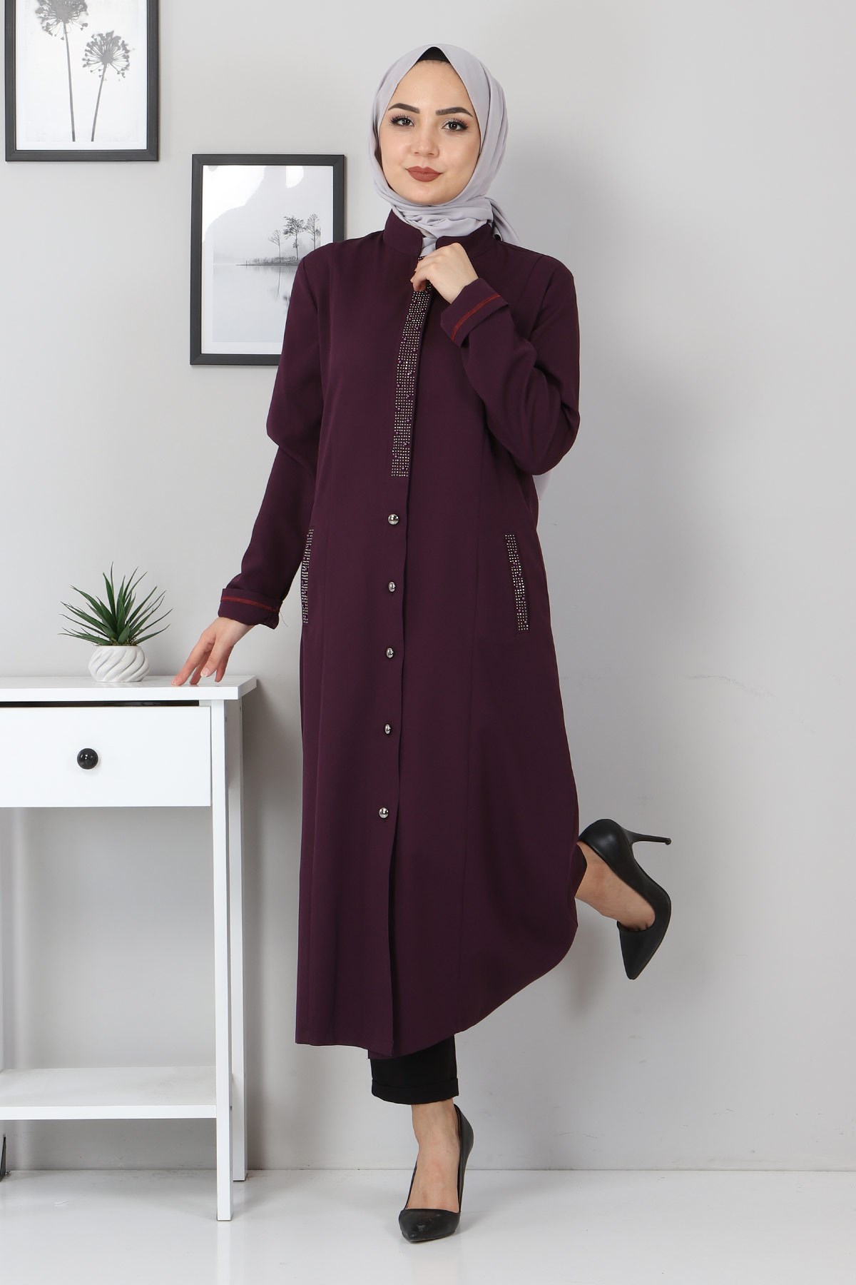 Taş Detaylı Tunik Mor 10767