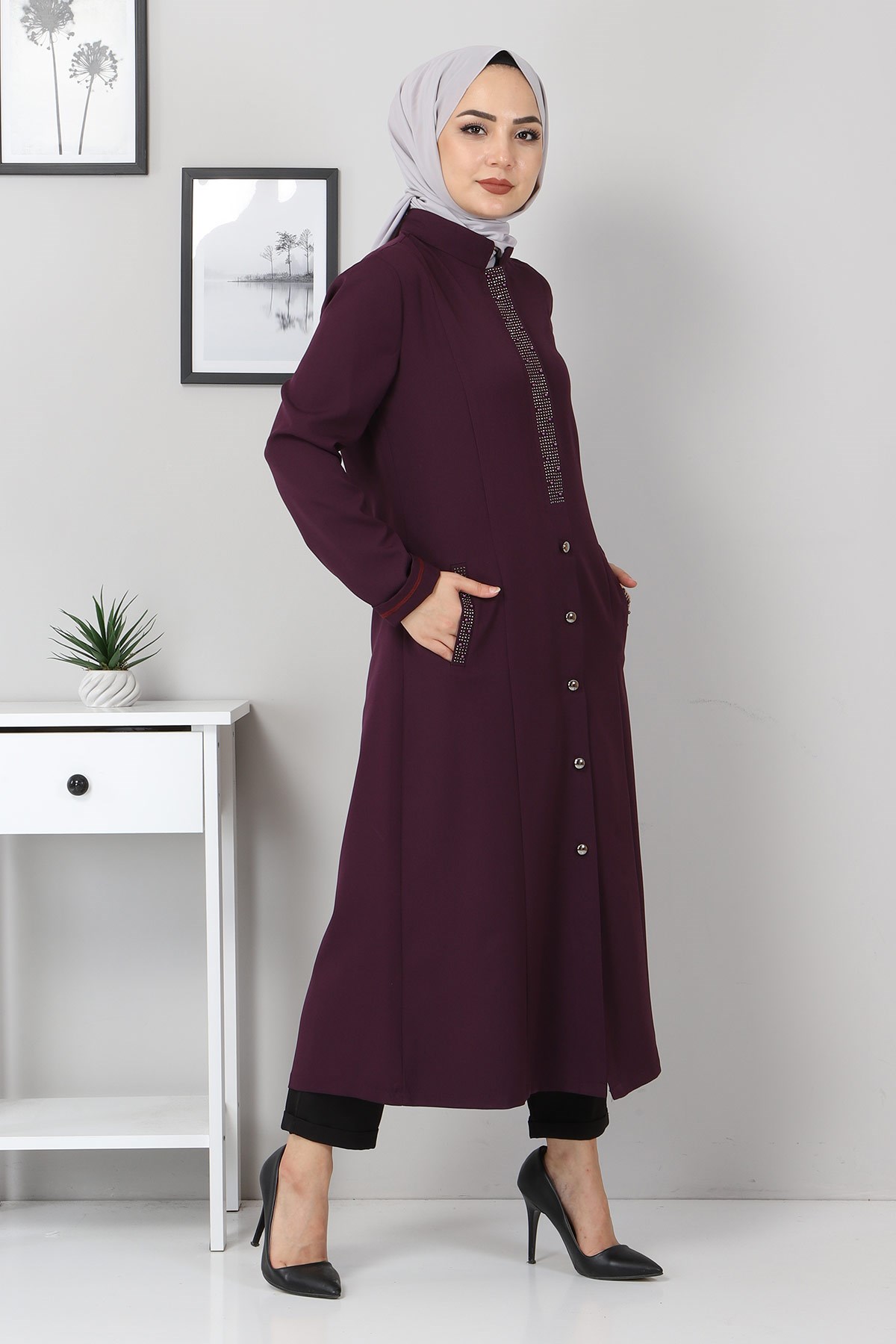Taş Detaylı Tunik Mor 10767