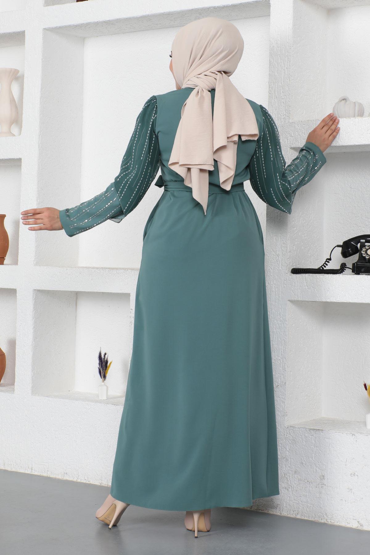 Taş İnci Çakımlı Ferace Mint 12245