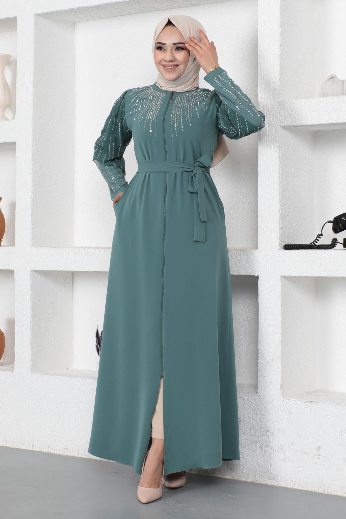 Taş İnci Çakımlı Ferace Mint 12245