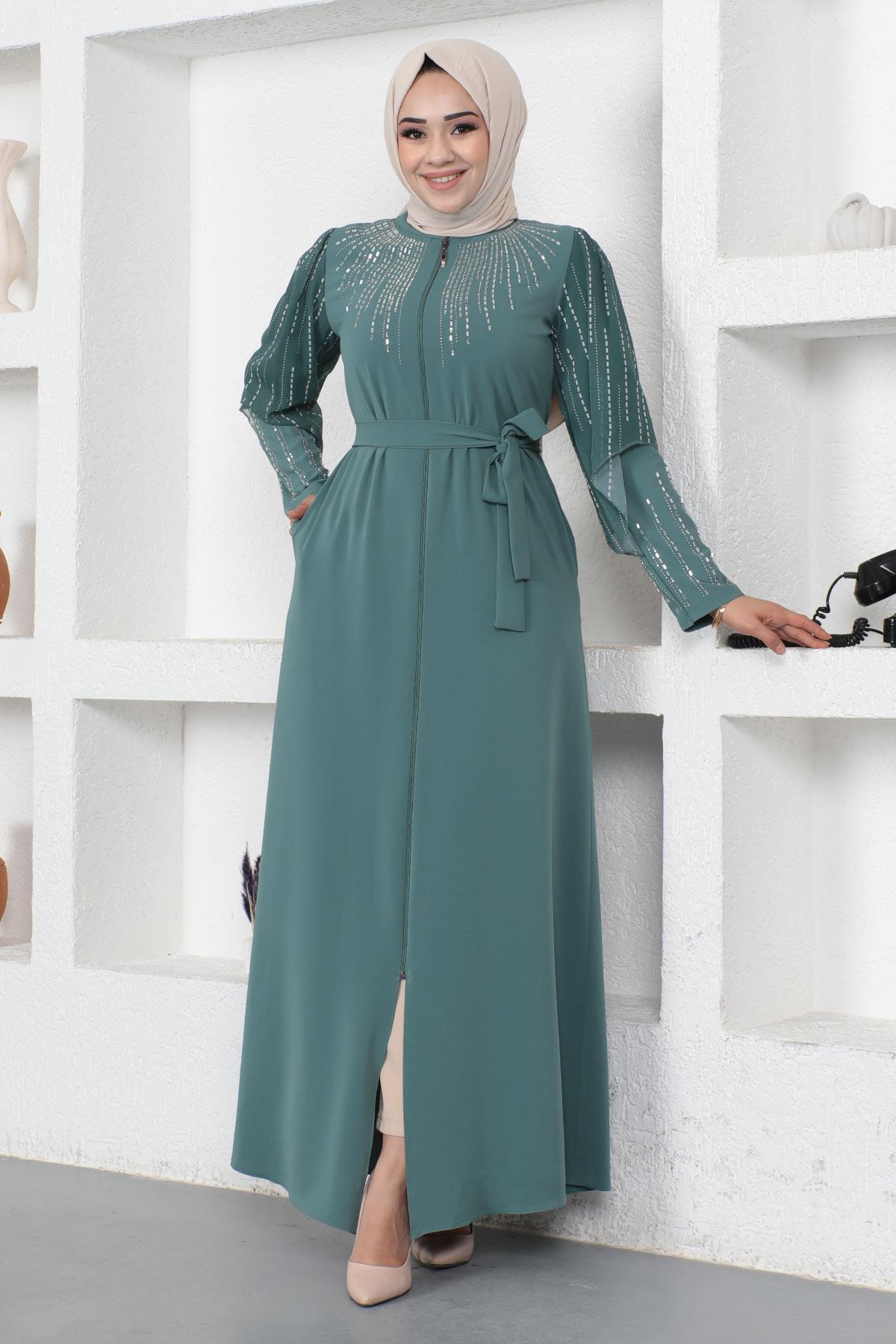 Taş İnci Çakımlı Ferace Mint 12245