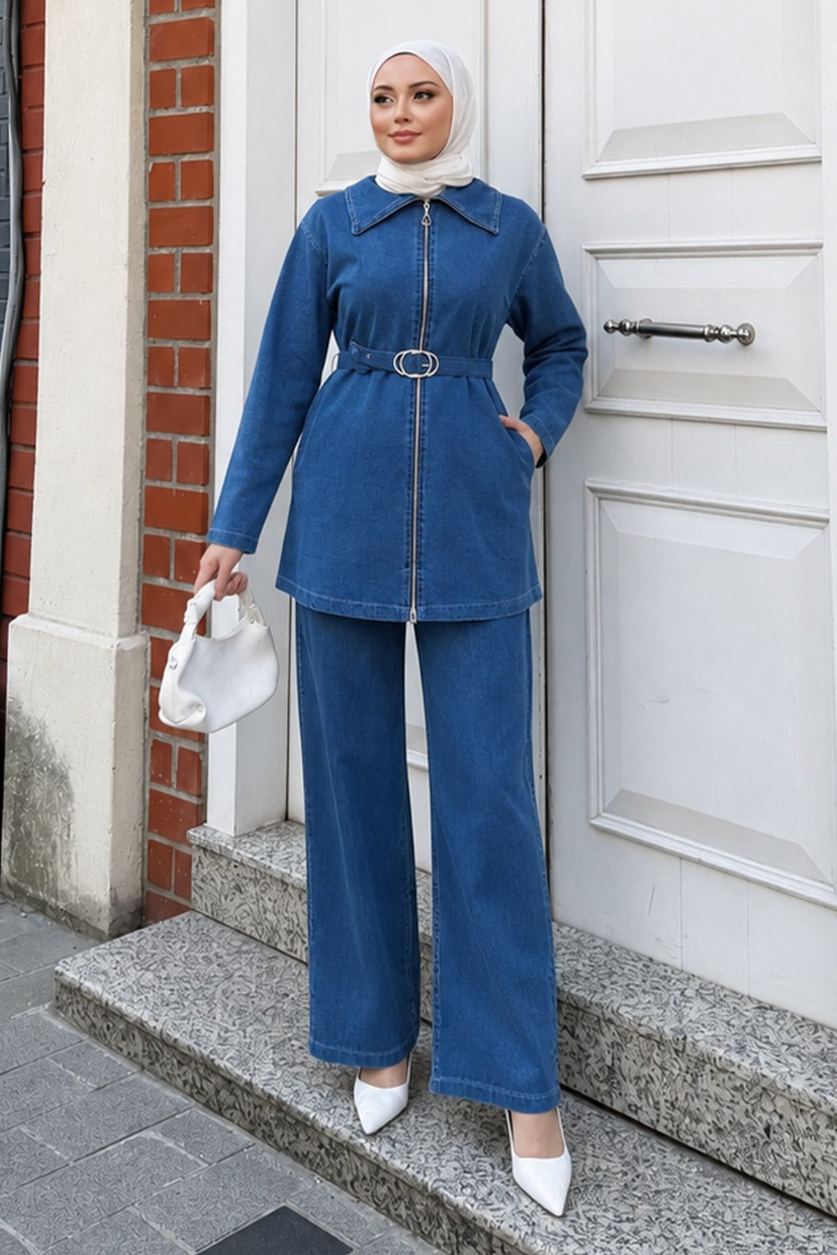 Vera Fermuarlı Denim Takım Açık Mavi 19298
