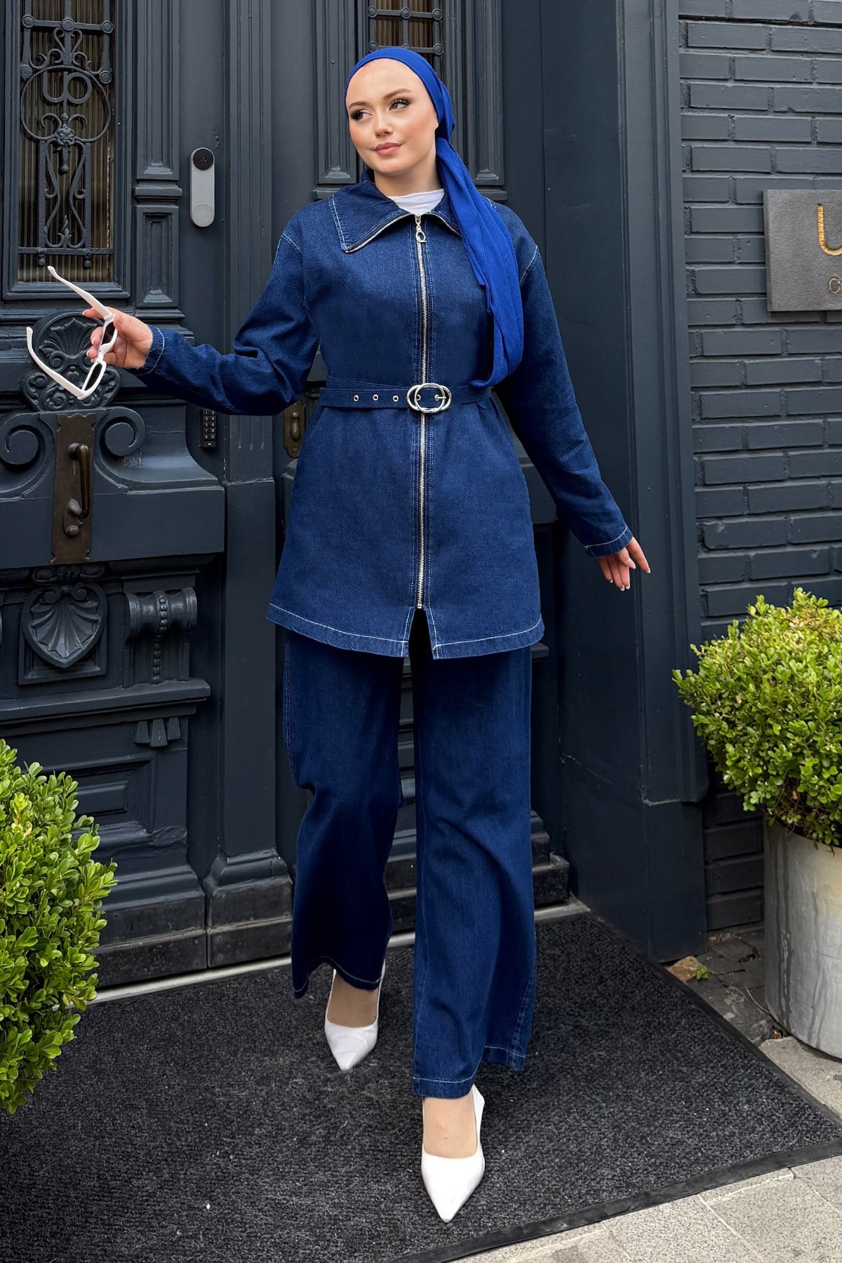 Vera Fermuarlı Denim Takım Koyu Mavi 19298