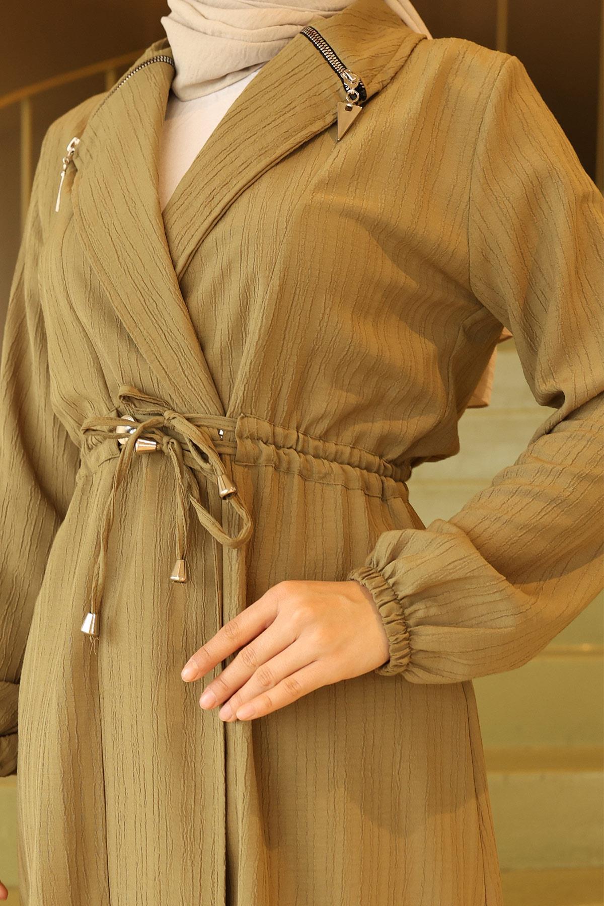 Yakası Fermuar Detaylı Takım Haki 19276