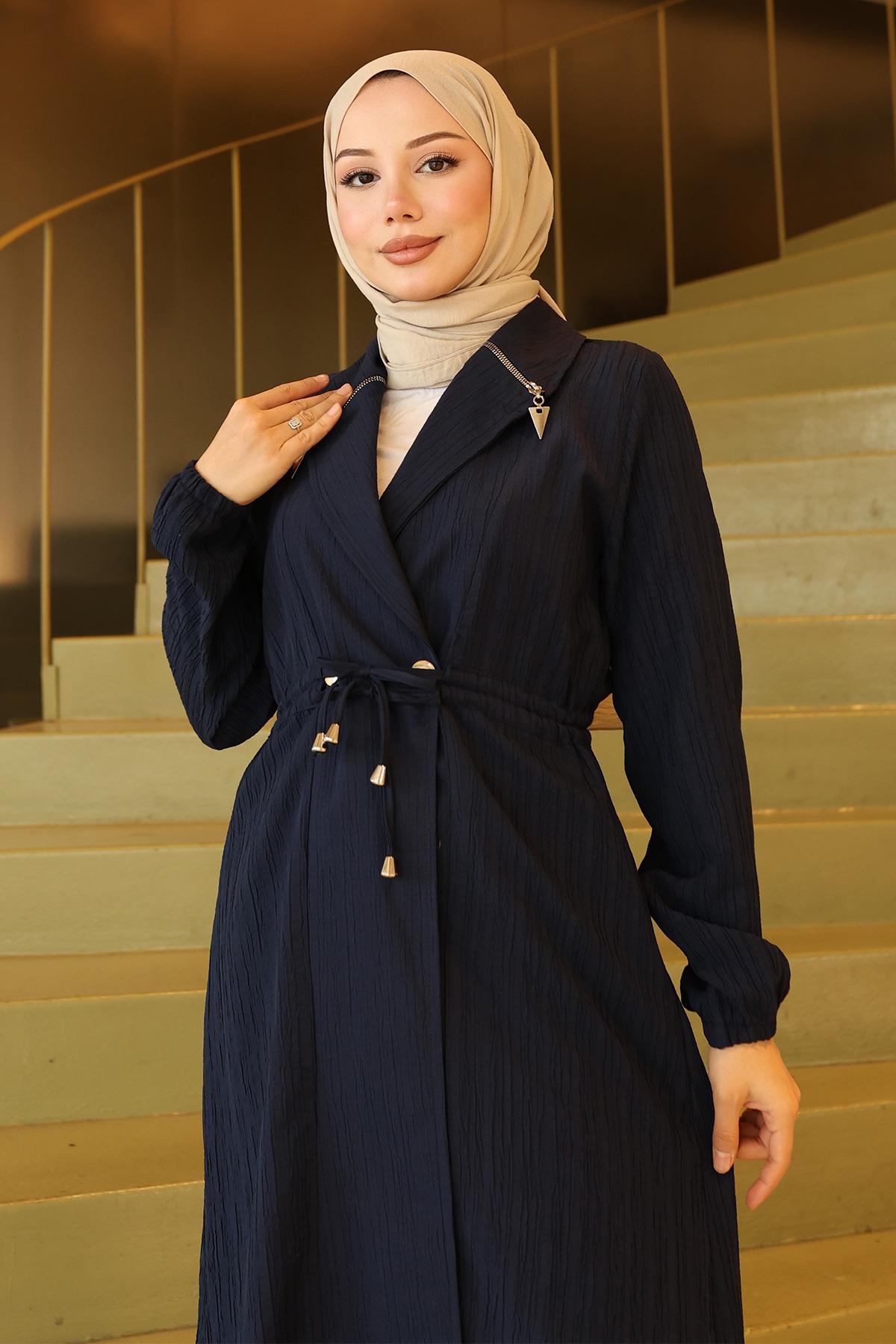 Yakası Fermuar Detaylı Takım Lacivert 19276