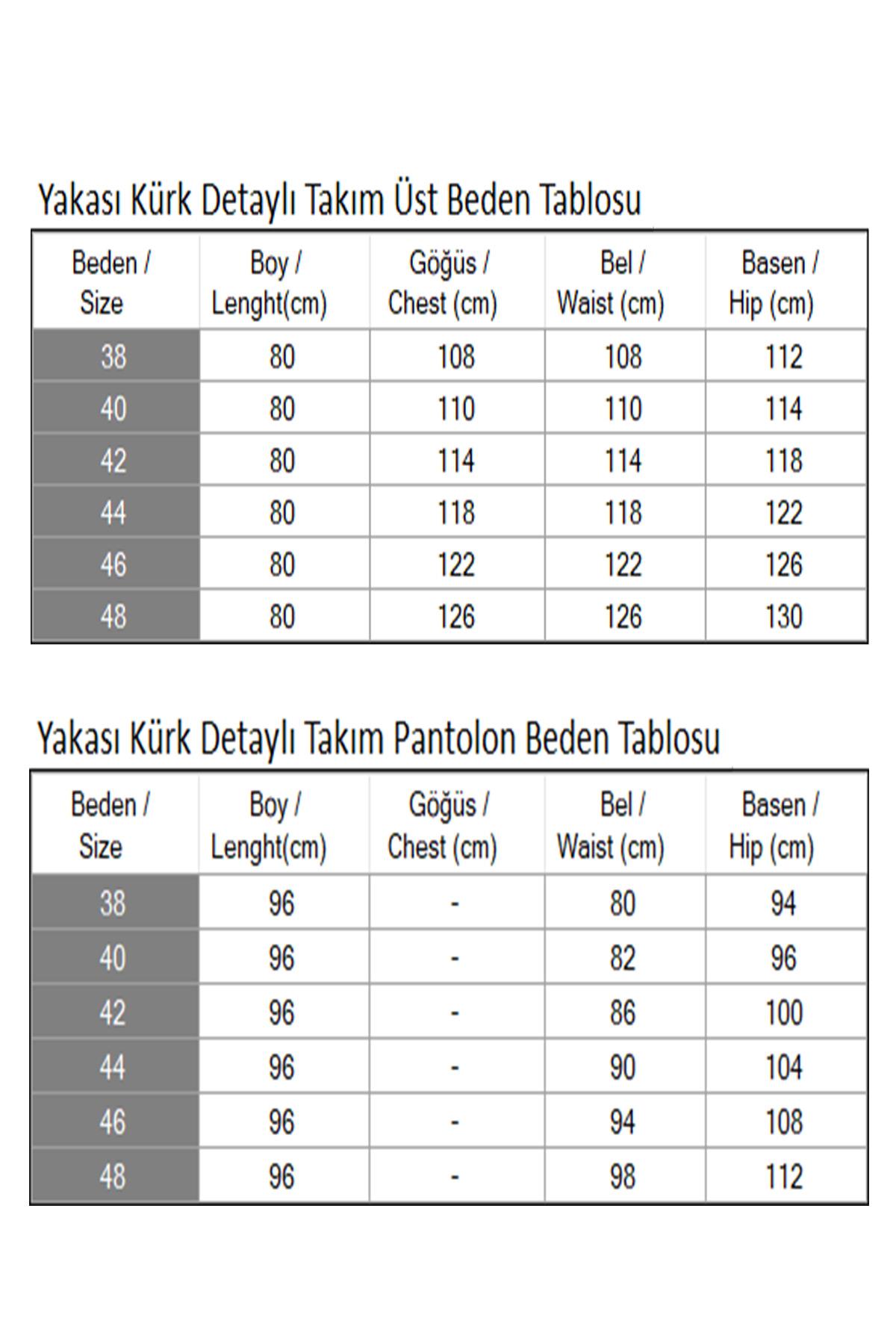 Yakası Kürk Detaylı Takım İndigo 19385
