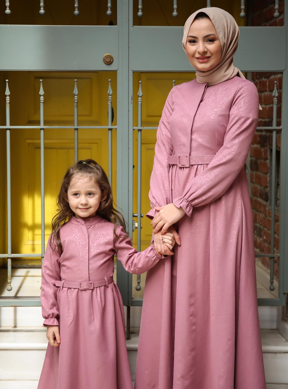 Yakma Desenli Çocuk Elbise Pudra 10245