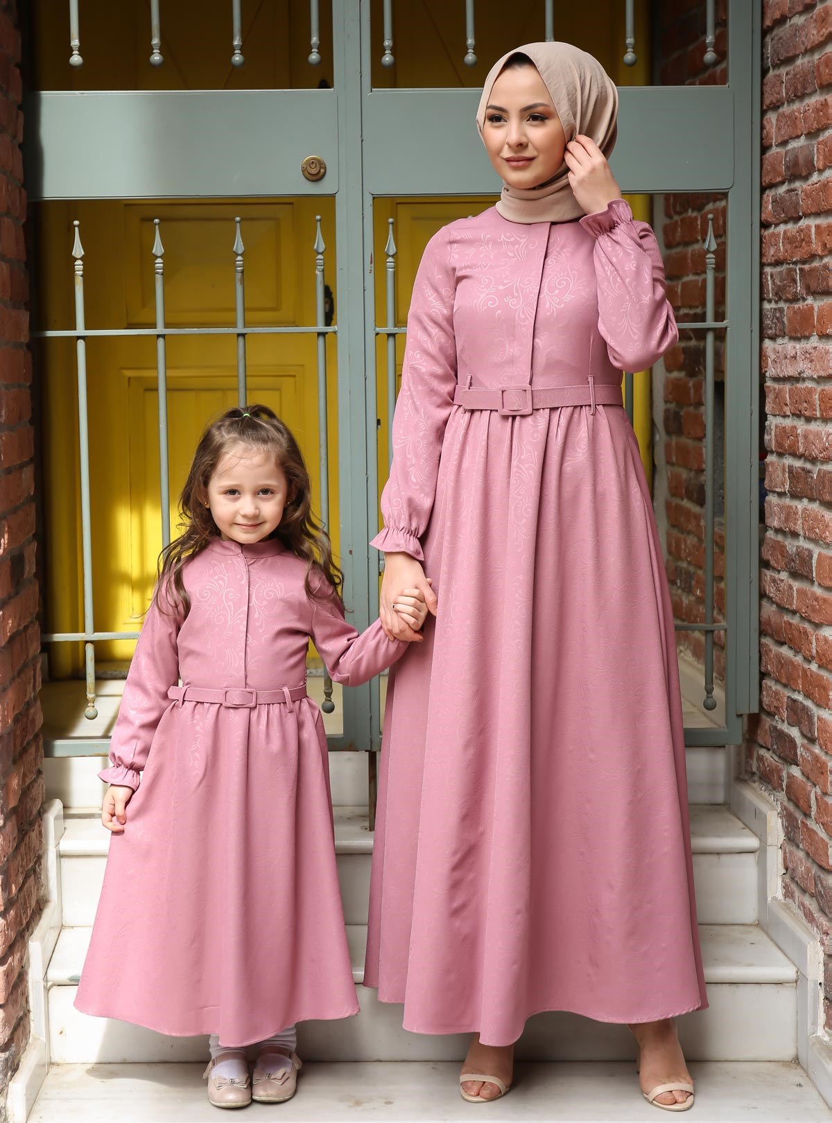 Yakma Desenli Çocuk Elbise Pudra 10245