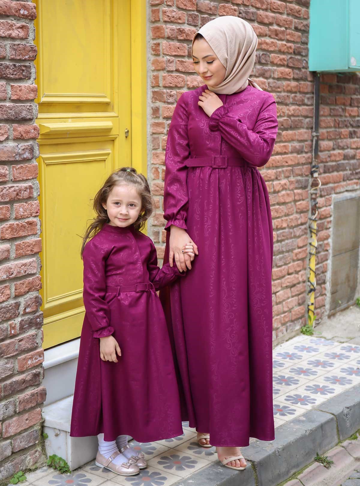 Yakma Desenli Çocuk Elbise Şarabi 10245