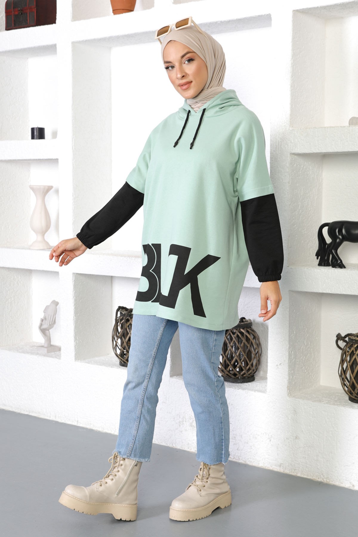 Yazı Baskılı Sweatshirt Mint 6045