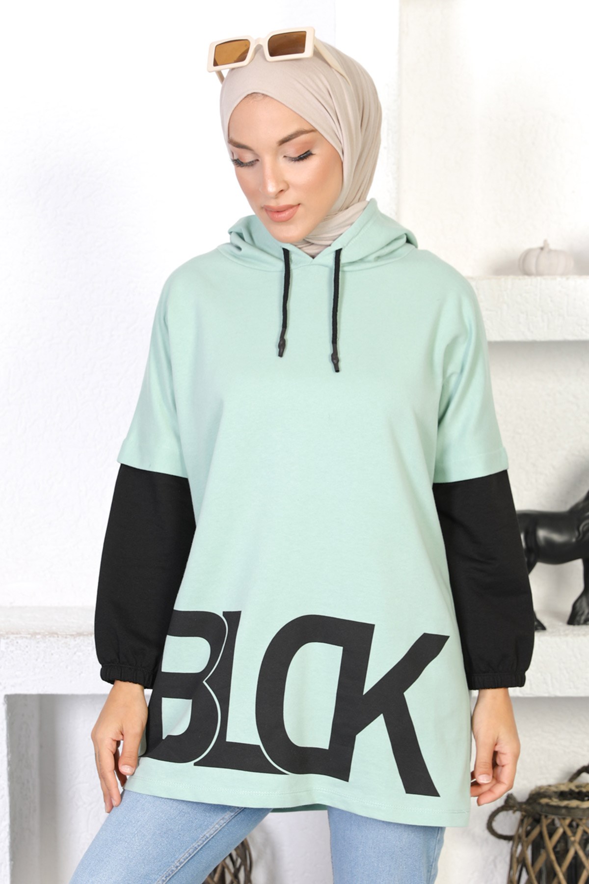 Yazı Baskılı Sweatshirt Mint 6045