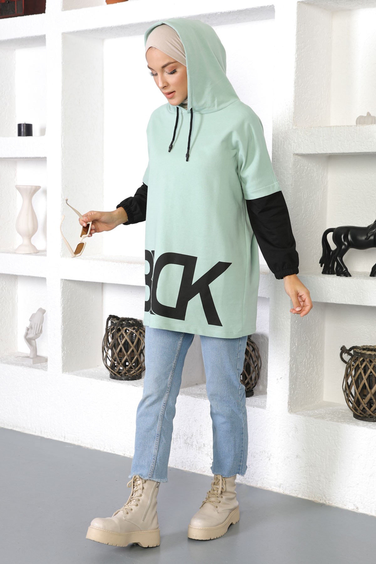Yazı Baskılı Sweatshirt Mint 6045