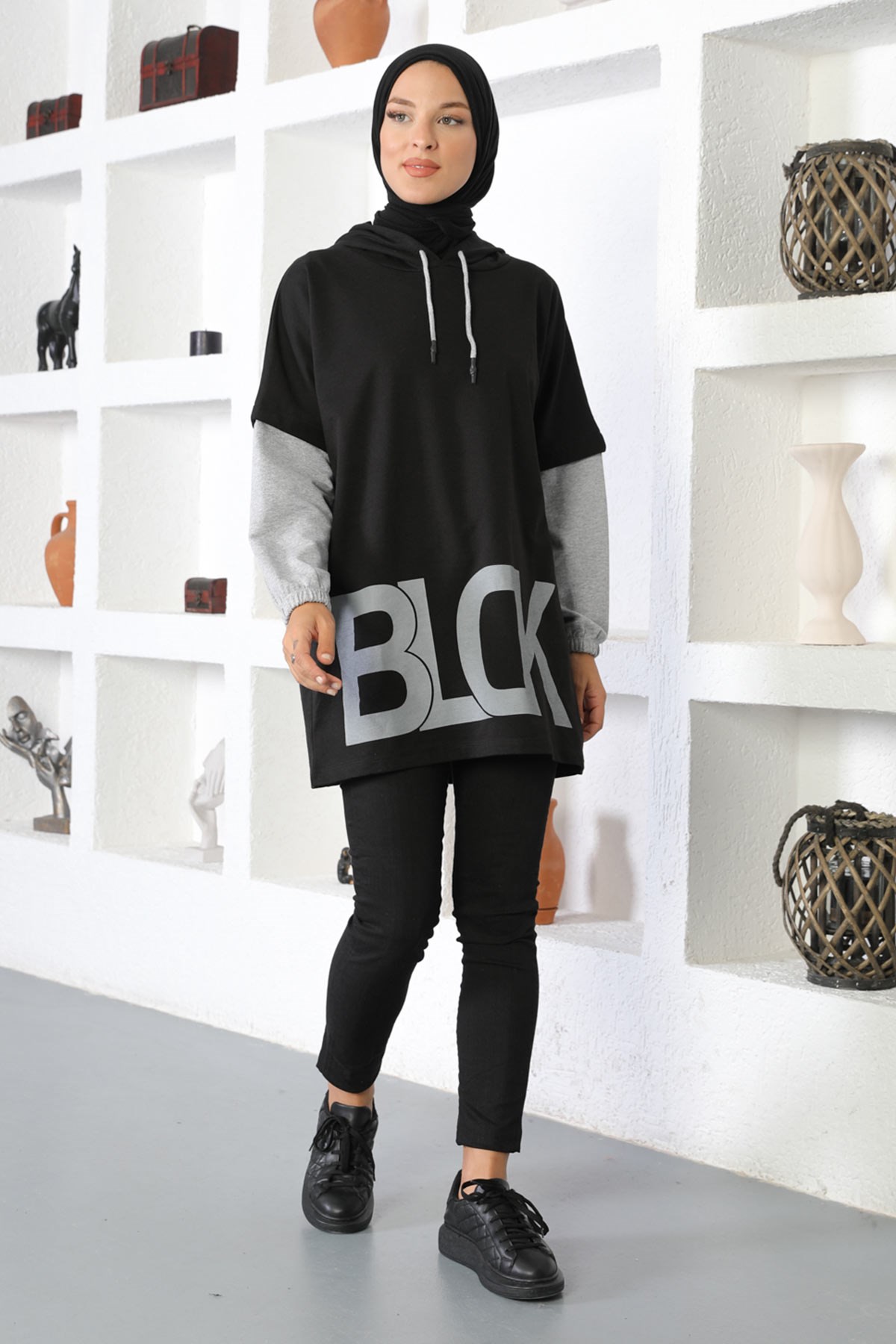 Yazı Baskılı Sweatshirt Siyah 6045