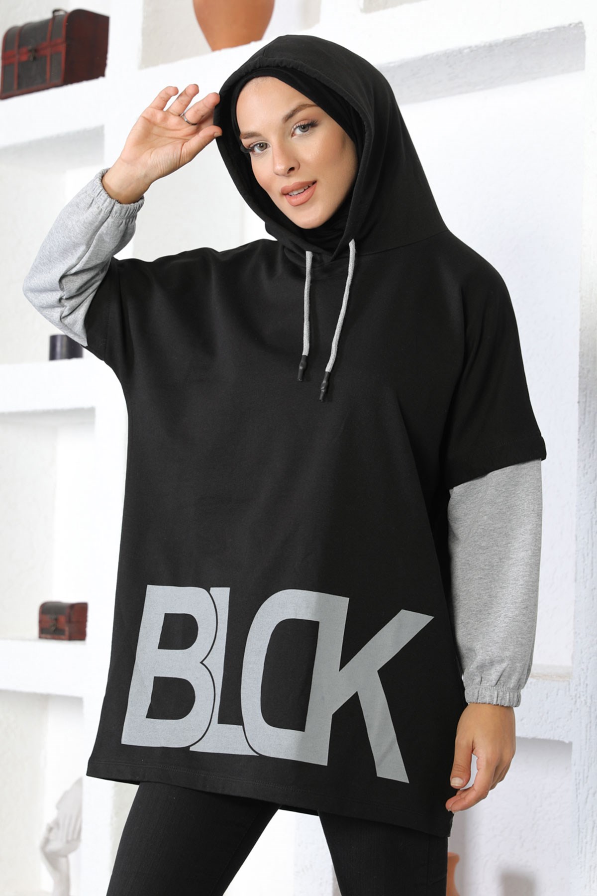 Yazı Baskılı Sweatshirt Siyah 6045