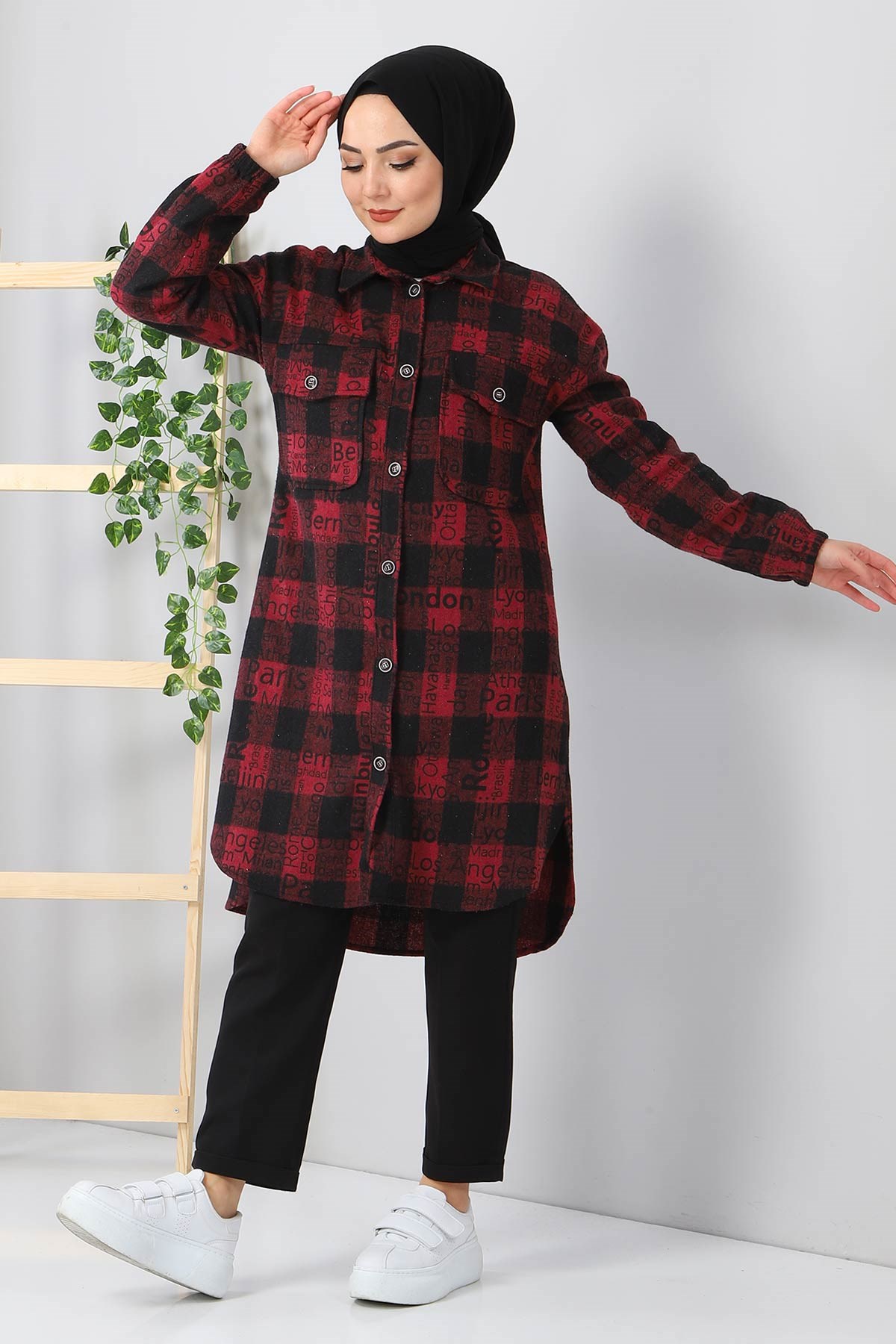 Yazı Baskılı Tunik Bordo 10548