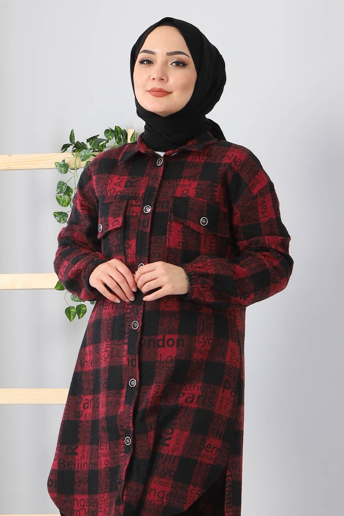 Yazı Baskılı Tunik Bordo 10548