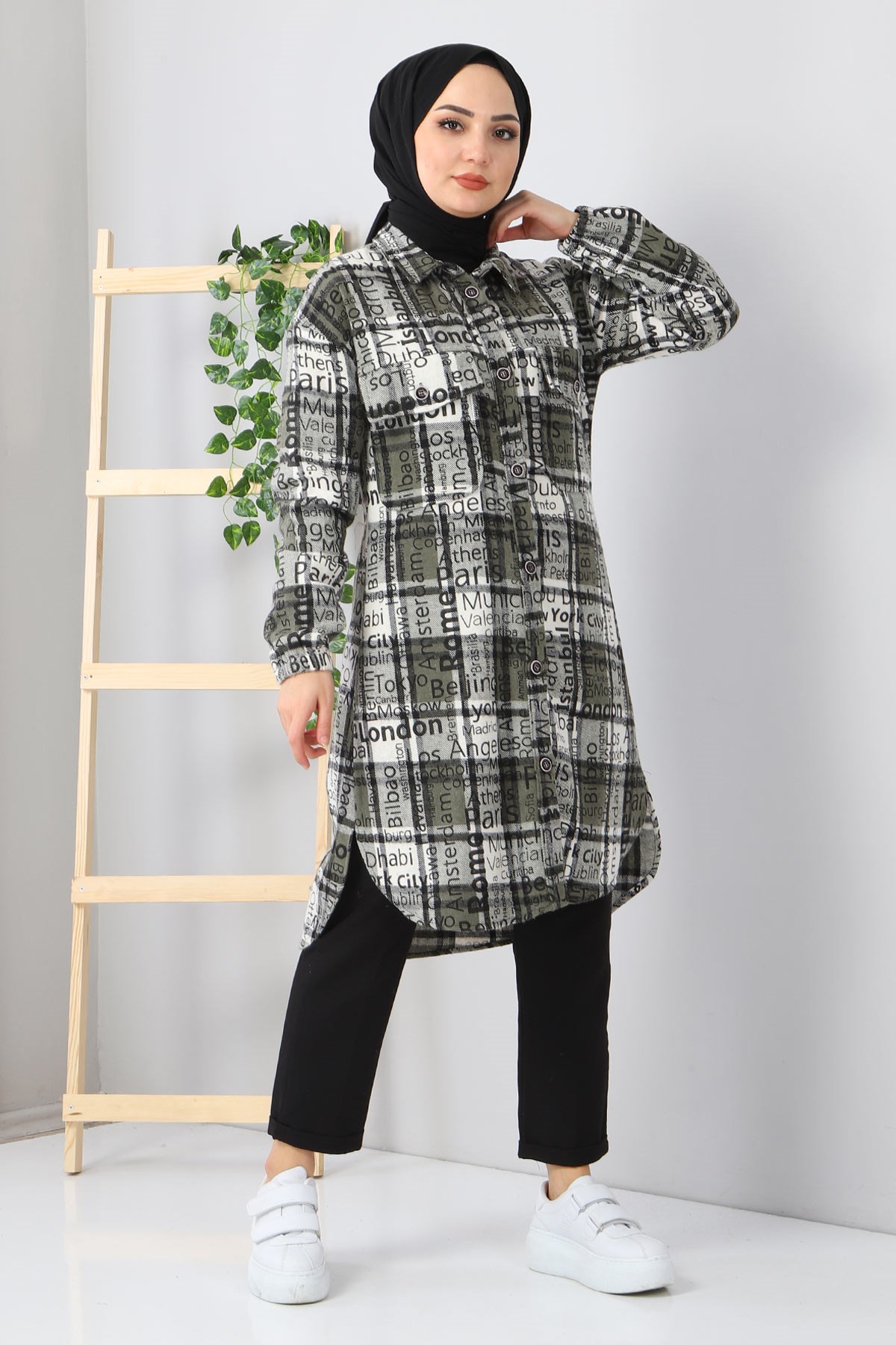 Yazı Baskılı Tunik Haki 10548