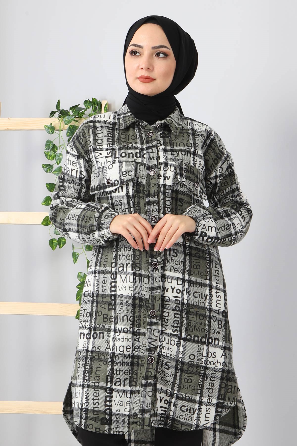 Yazı Baskılı Tunik Haki 10548