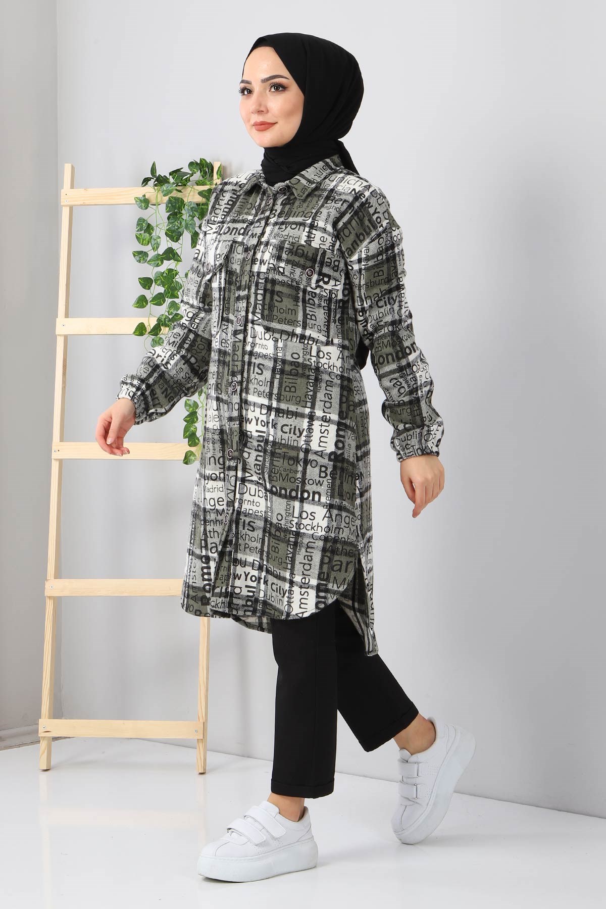 Yazı Baskılı Tunik Haki 10548