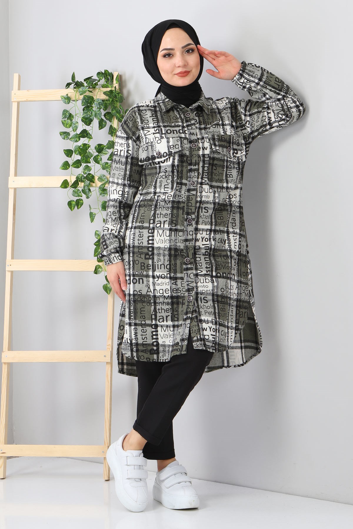 Yazı Baskılı Tunik Haki 10548