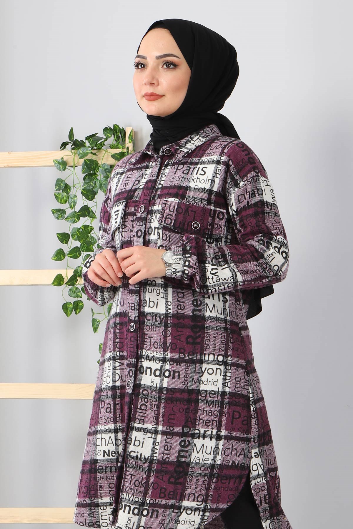 Yazı Baskılı Tunik Mürdüm 10548