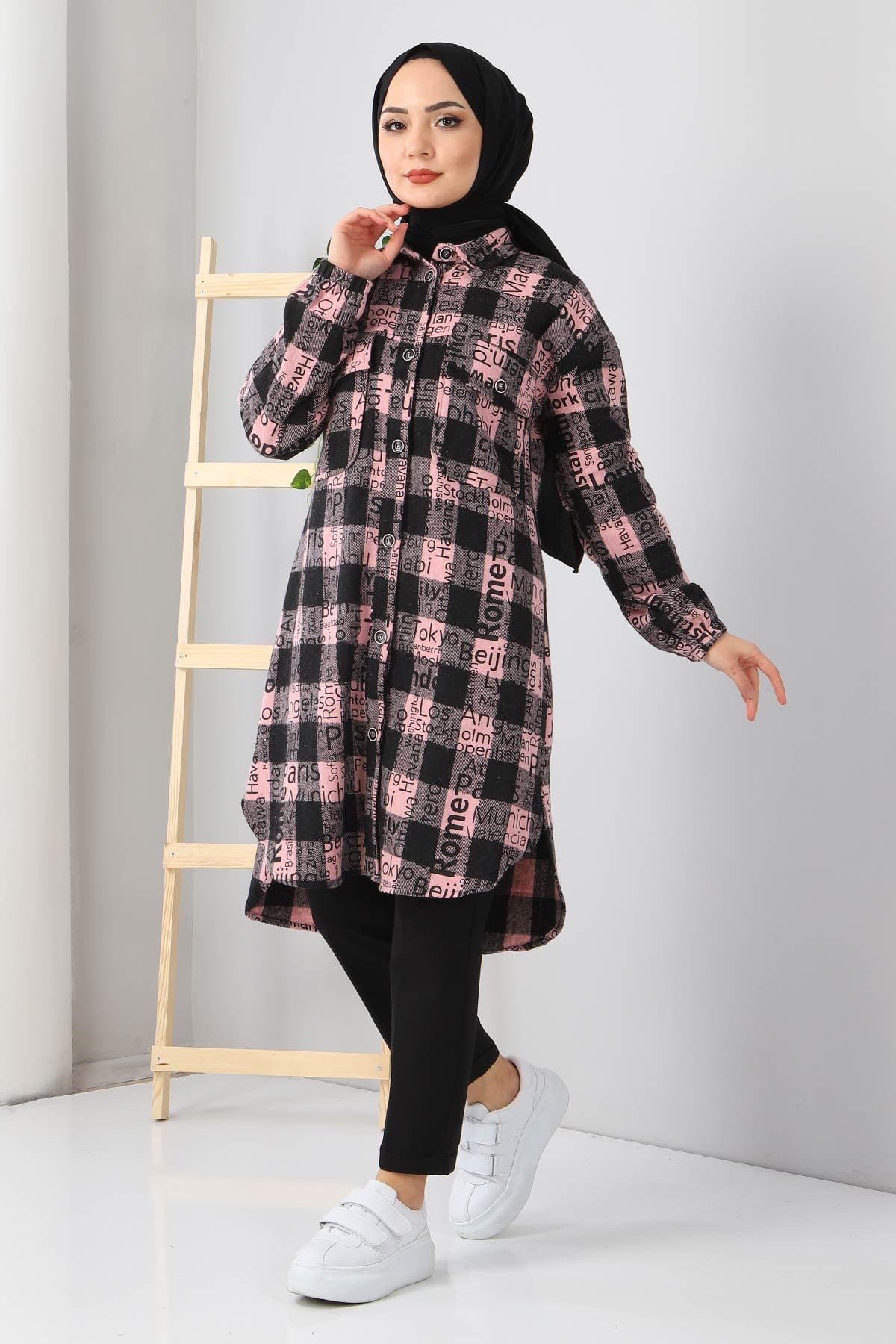 Yazı Baskılı Tunik Pembe 10548