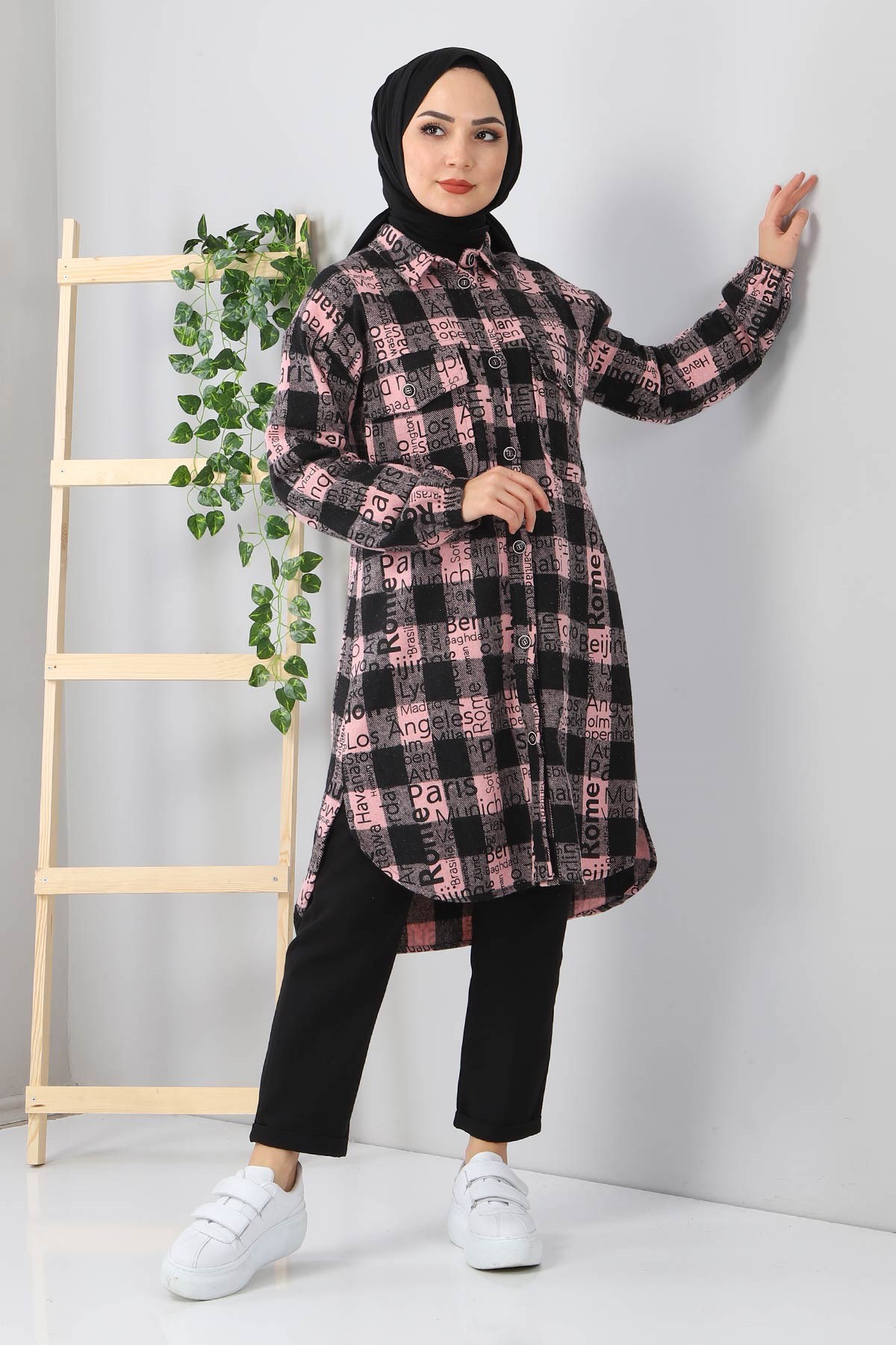 Yazı Baskılı Tunik Pembe 10548