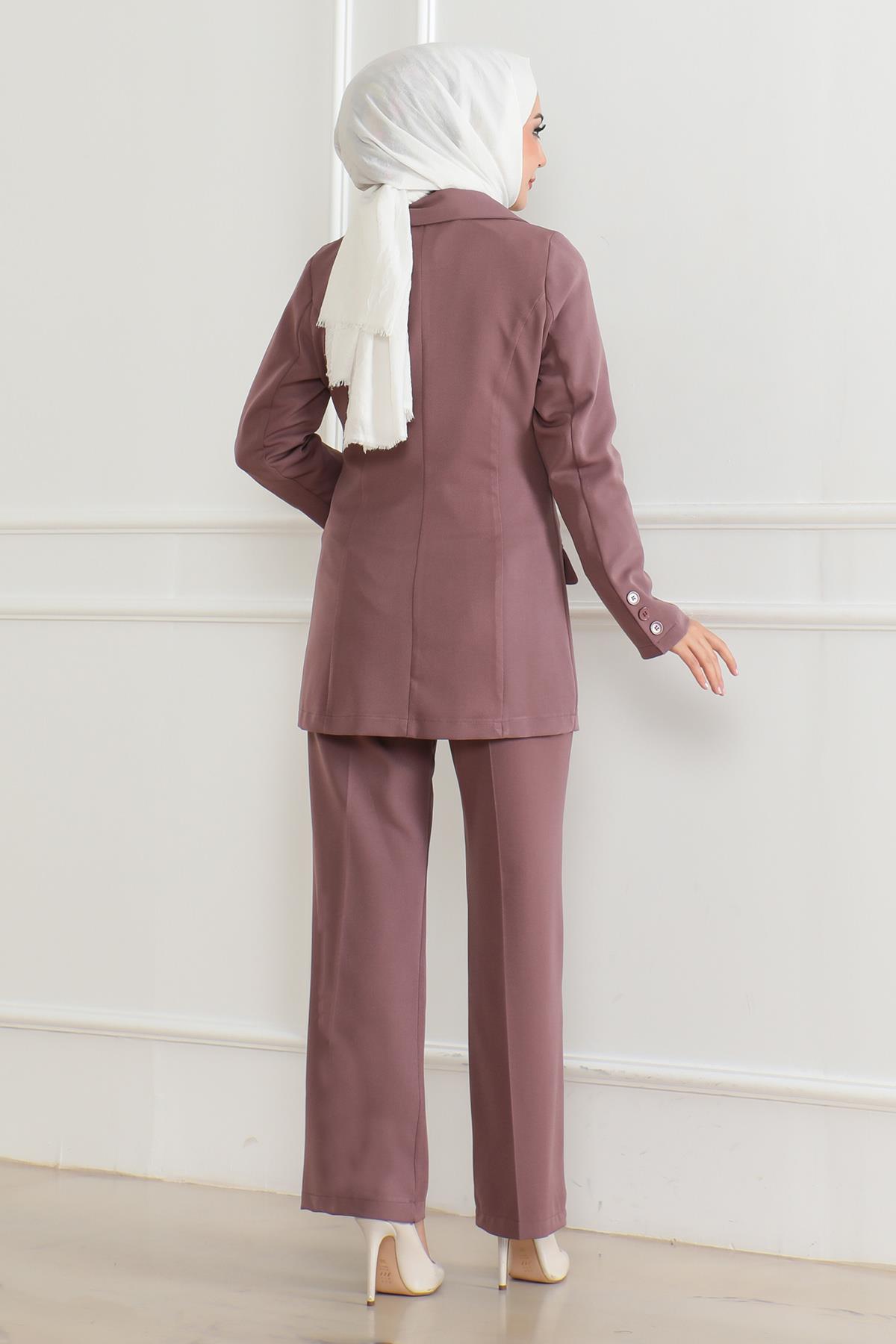 Yelekli Üçlü Takım Gül Kurusu Gül Kurusu MSW19222-3