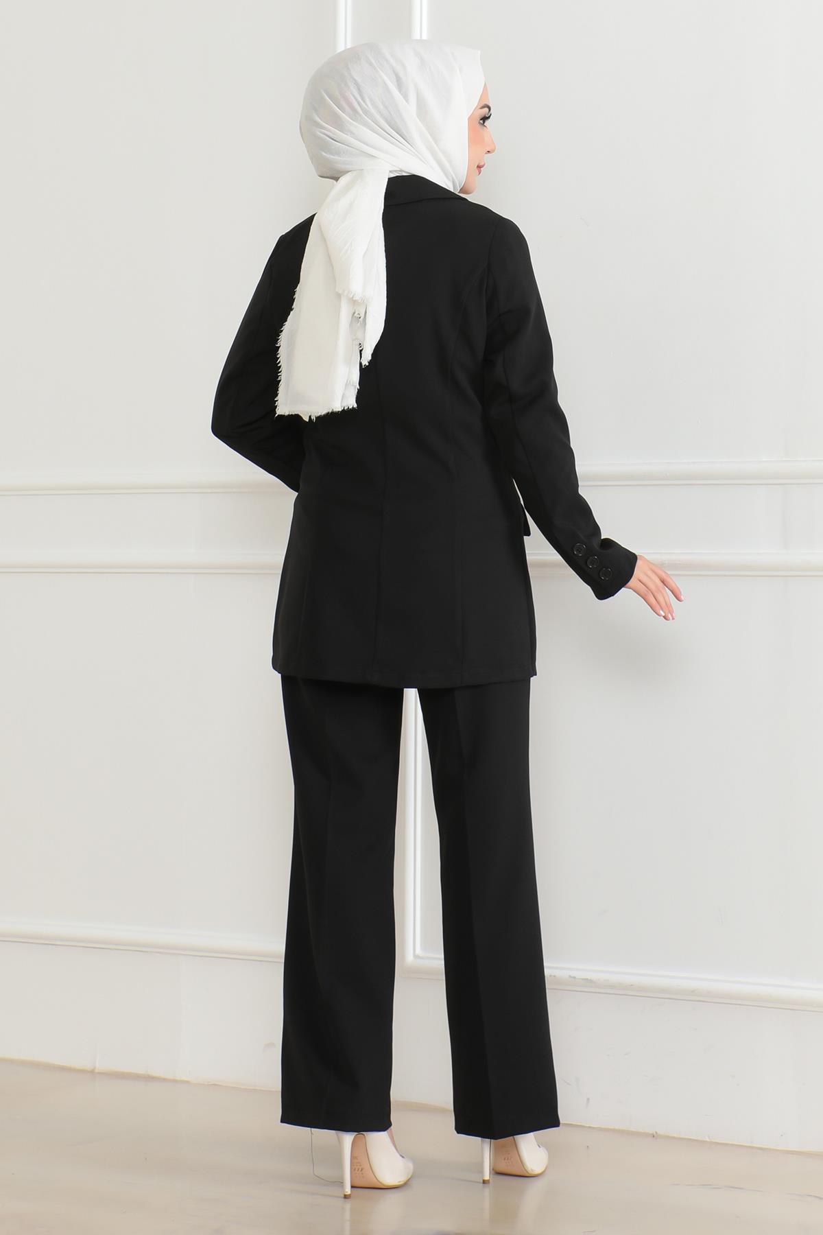 Yelekli Üçlü Takım Siyah Siyah MSW19222-1