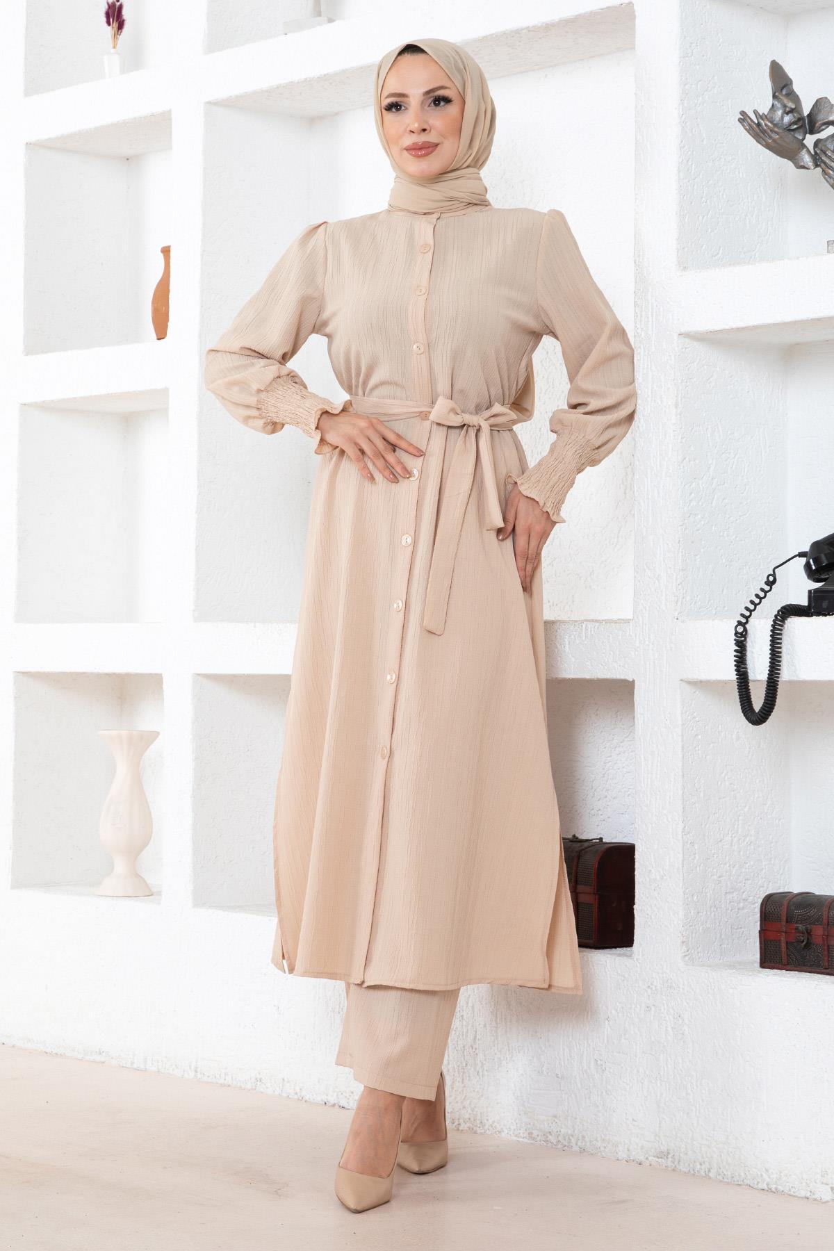 Yırtmaç Detaylı Takım Bej Bej MSW19233-4