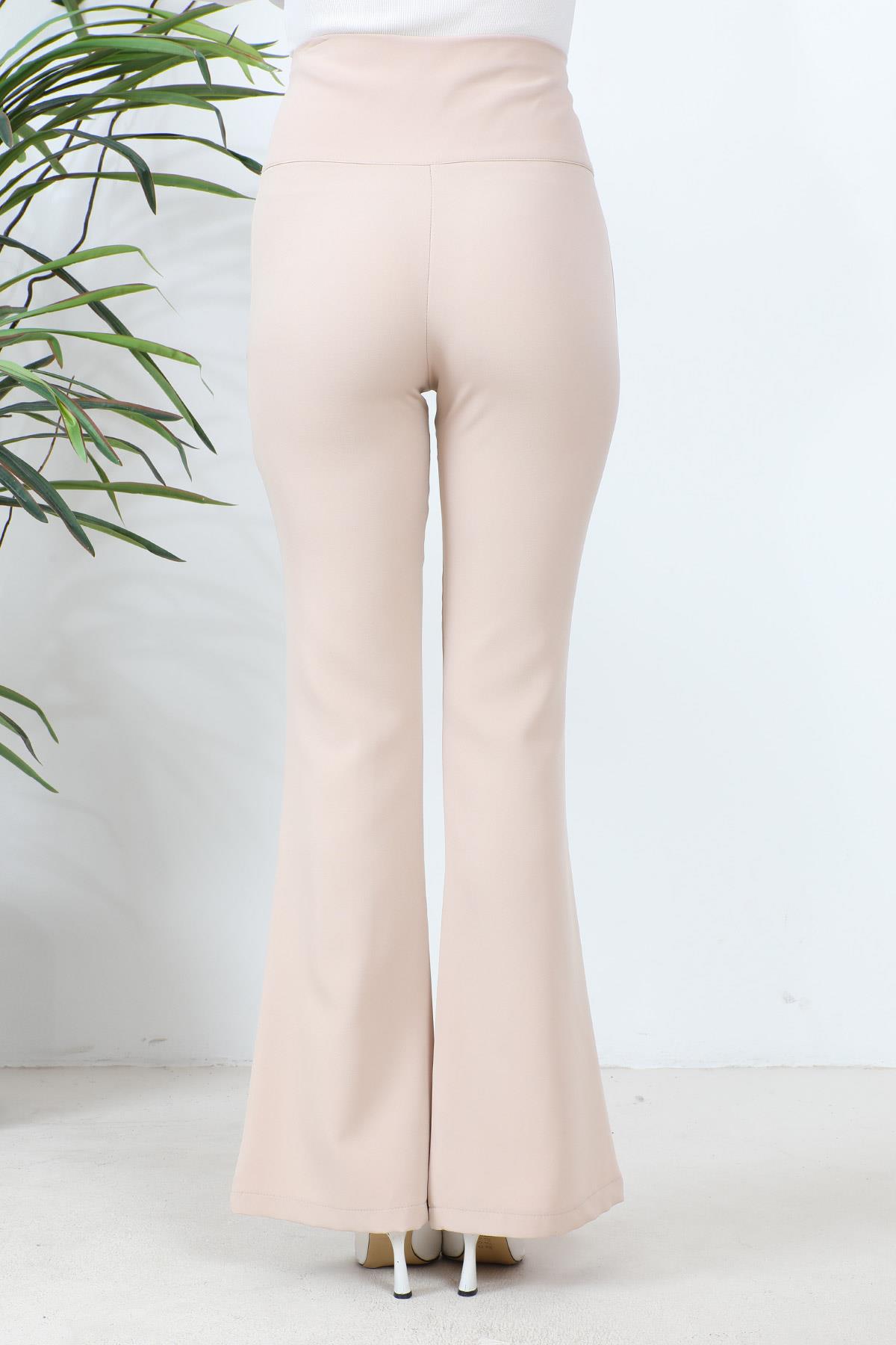 Yırtmaçlı İspanyol Paça Pantolon Bej 6089
