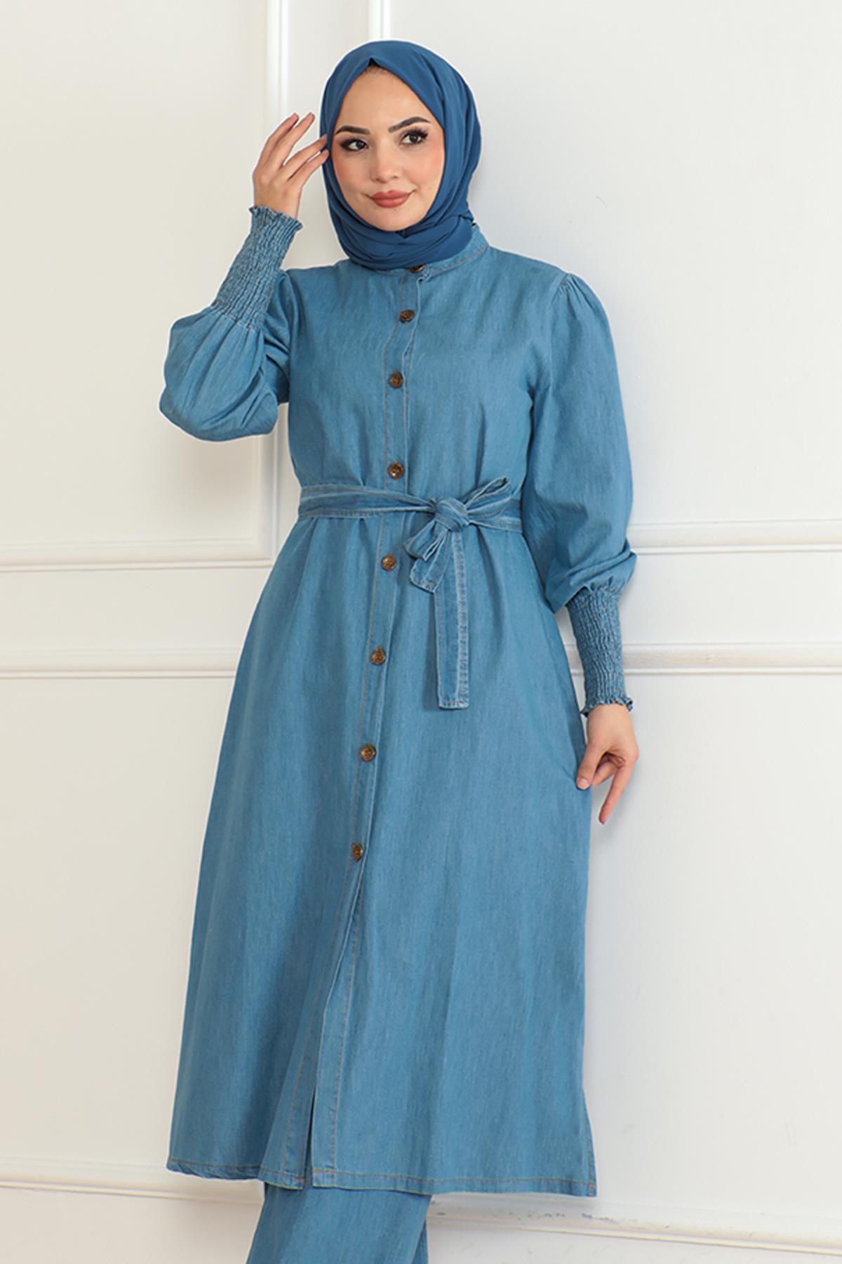 Yırtmaçlı Kot Takım Açık Kot 19227